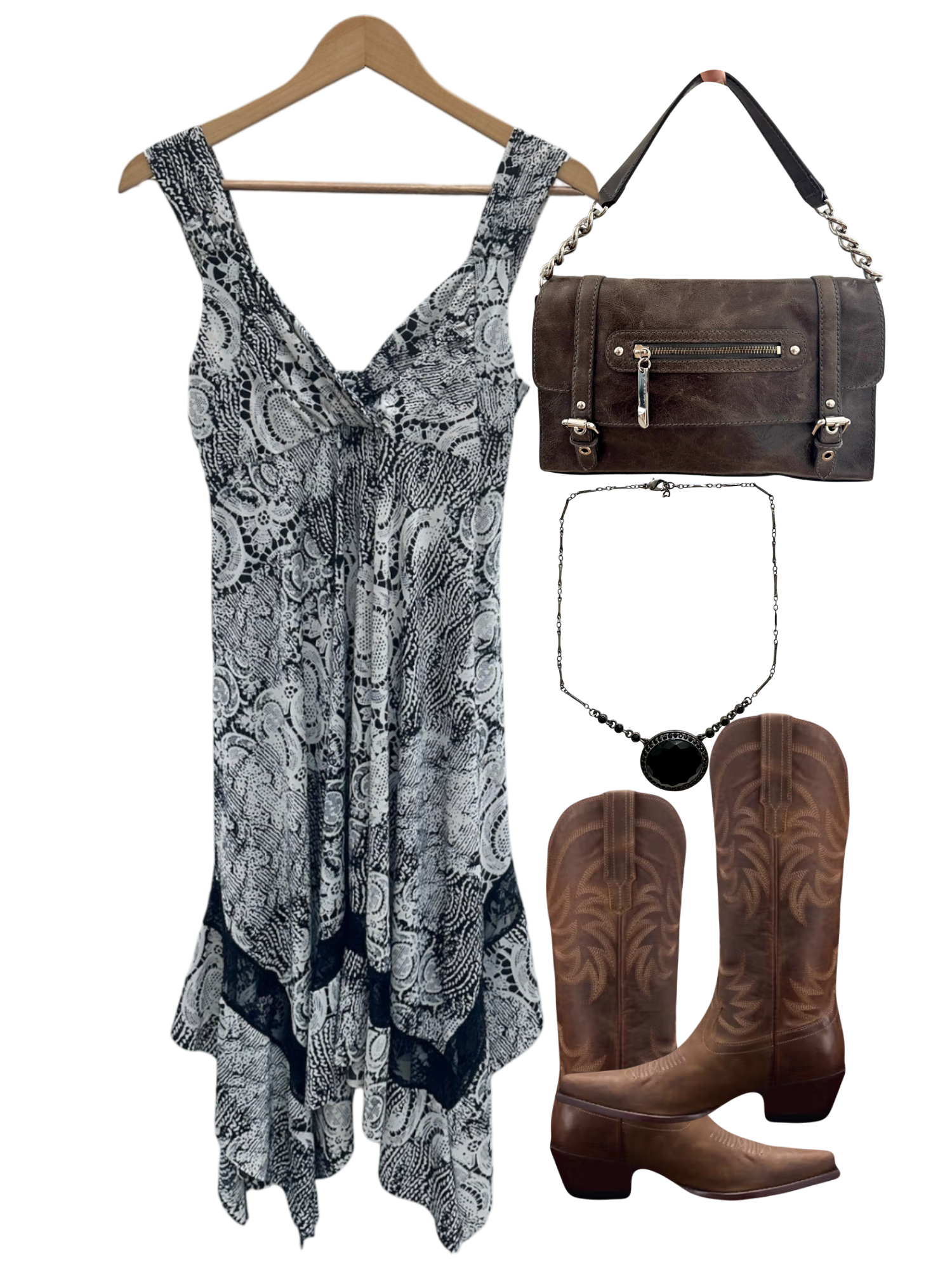 Vintage 90s Boho Lace Asymmetrical Midi Dress (M)
