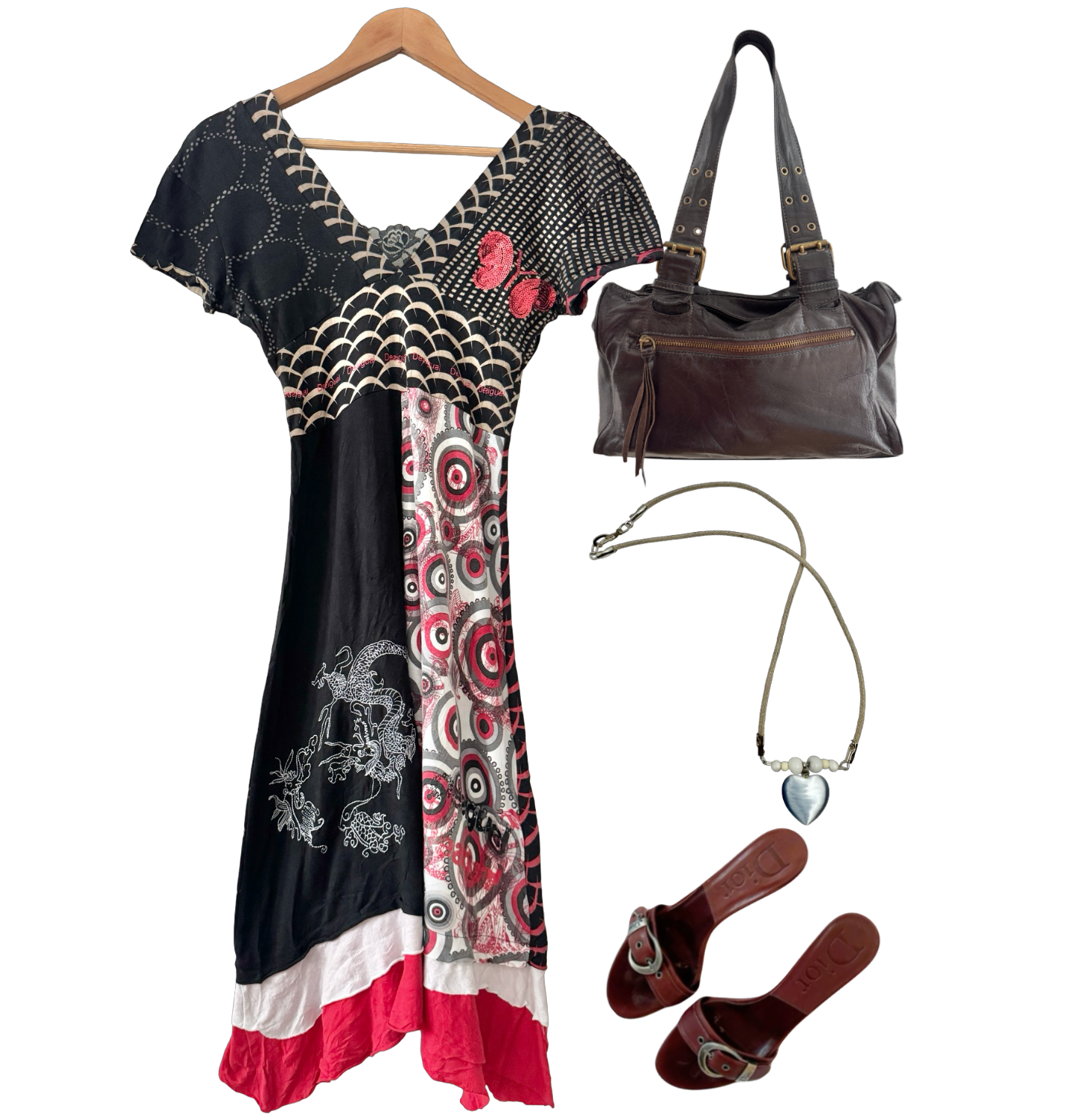 Vintage Y2K Desigual Patchwork Dragon Midi Dress (S)