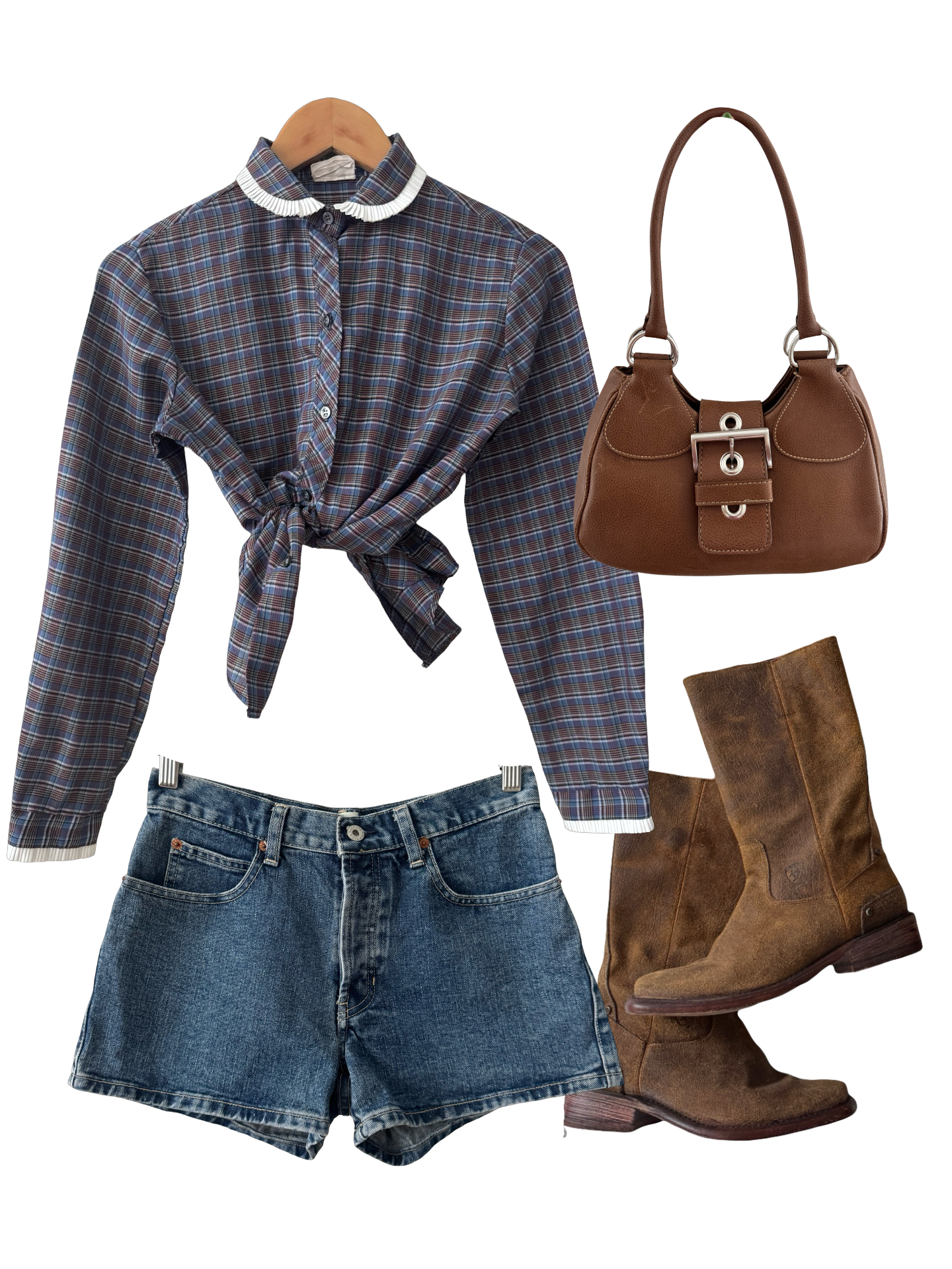Vintage 80s Plaid Frill Trim Button Up (S/M)