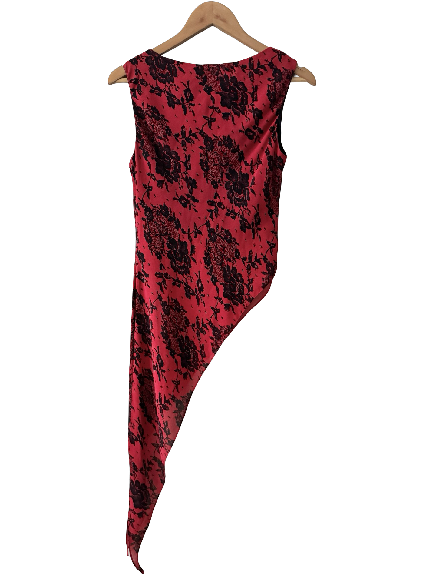 Vintage Y2K Crimson Lace Asymmetrical Top (M)