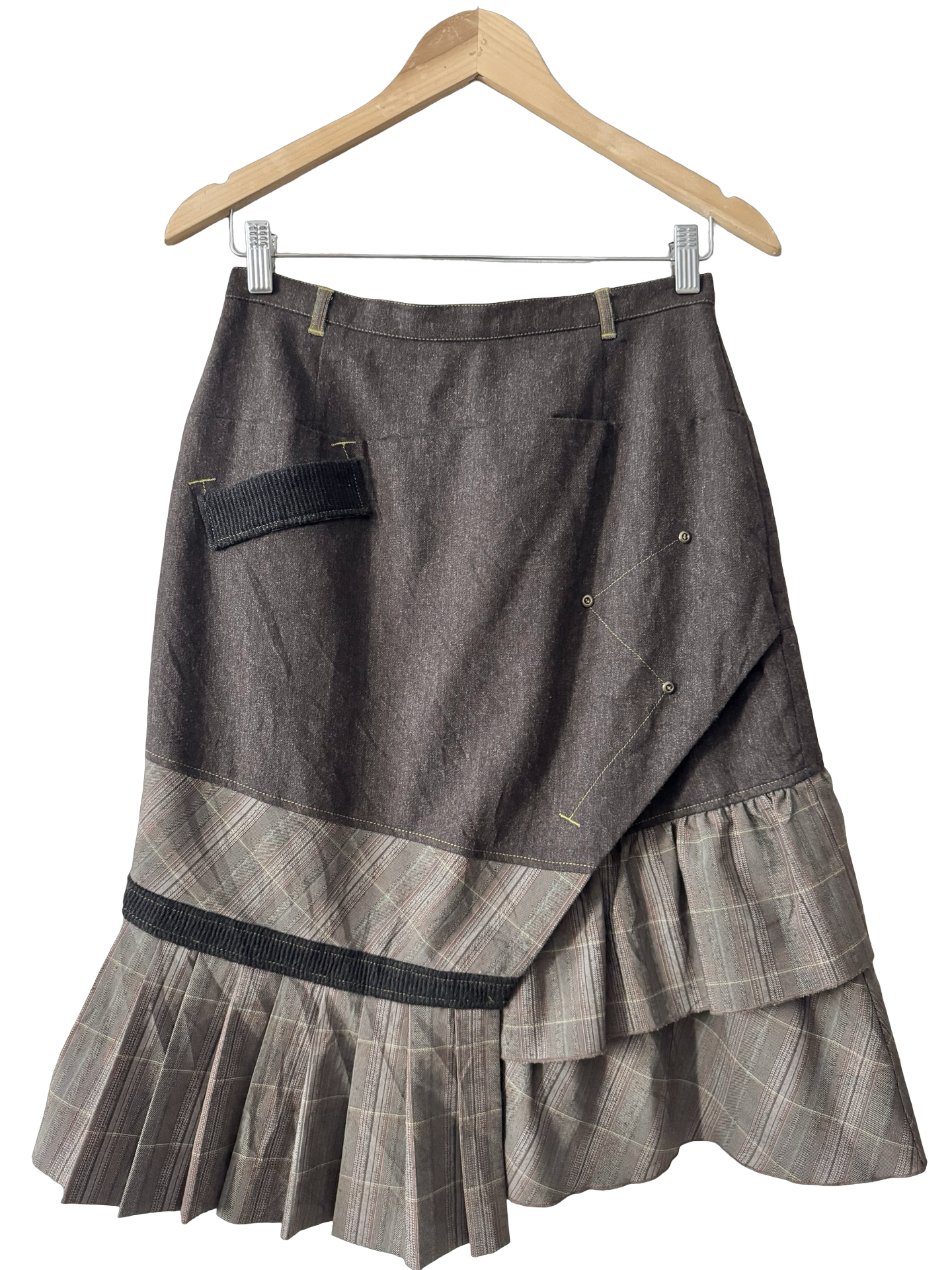 Vintage Y2K Paris Café Crème Ruffle Midi Skirt (S/M)