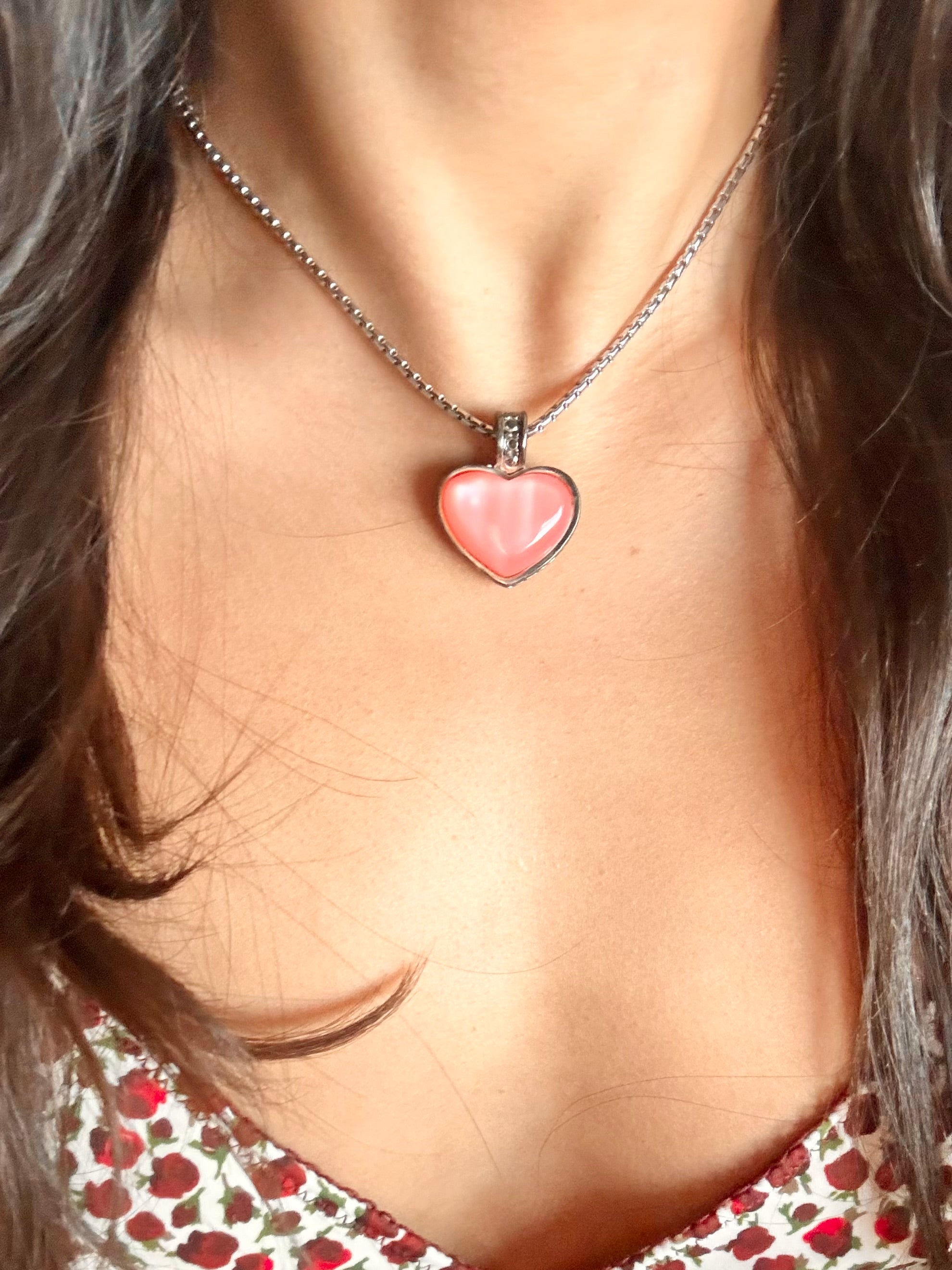 Dainty Pink Heart Chain Necklace