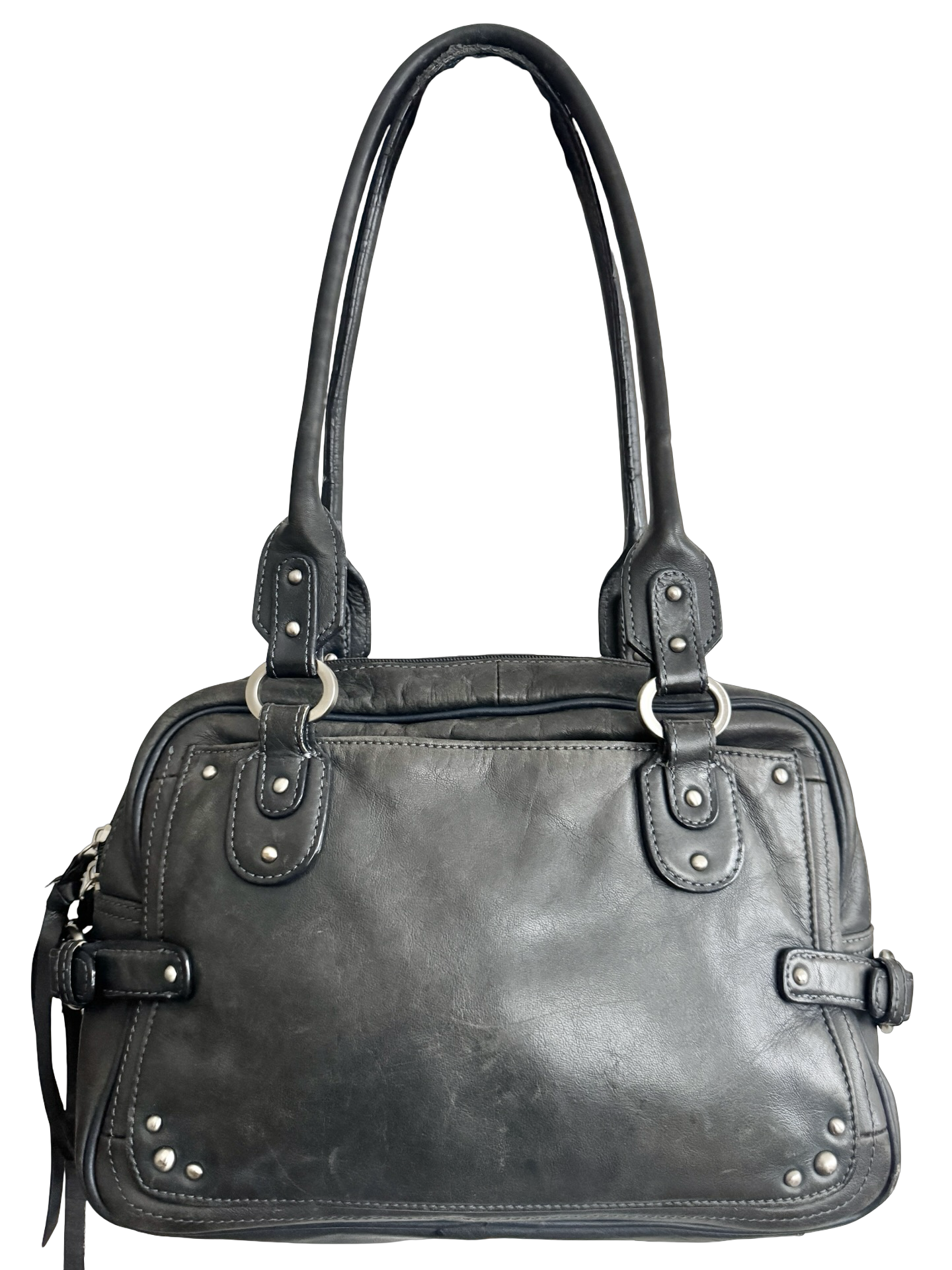 Vintage Y2K Downtown Studded Leather Bowler Bag