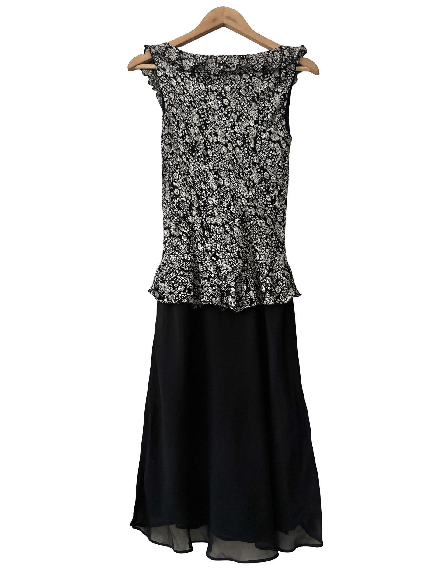 Vintage Y2K Midnight Garden Ruffle Dress (M)