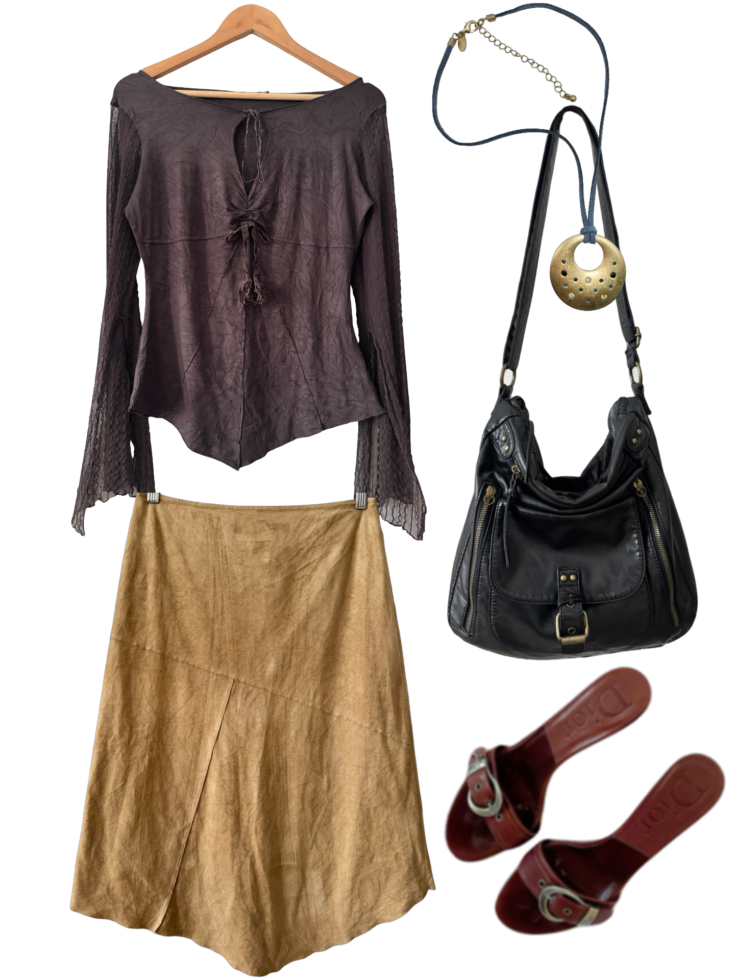 Vintage Y2K French Espresso Sheer Mesh Top (L)