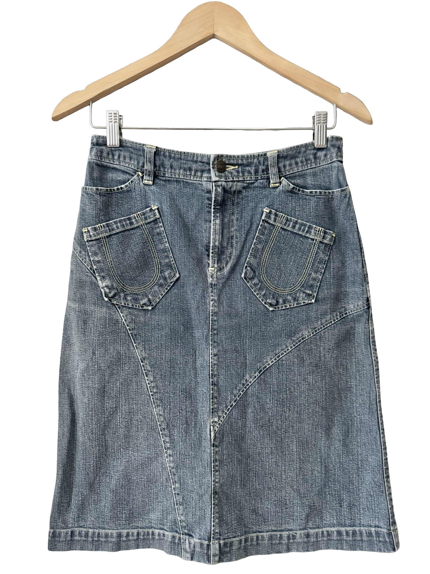 Vintage 90s Sleek Exposed Seam Denim Skirt (XS/S)