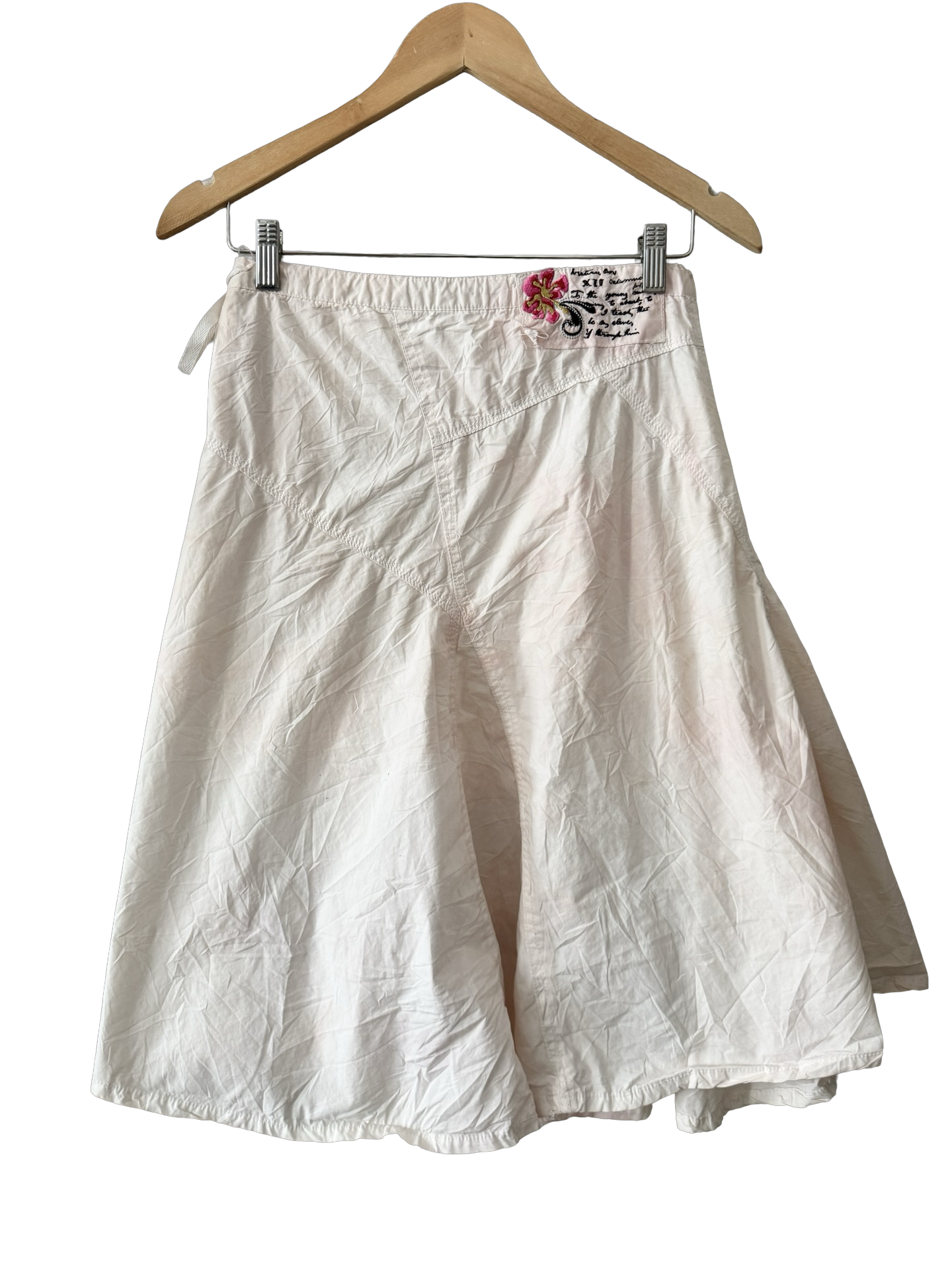 Vintage Y2K Ivory Embroidered Wrap Midi Skirt (S)