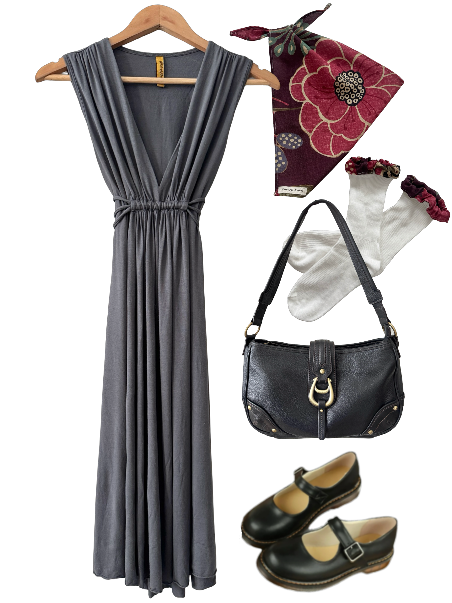 Vintage Y2K Charcoal Tie Waist Midi Dress (S/M)