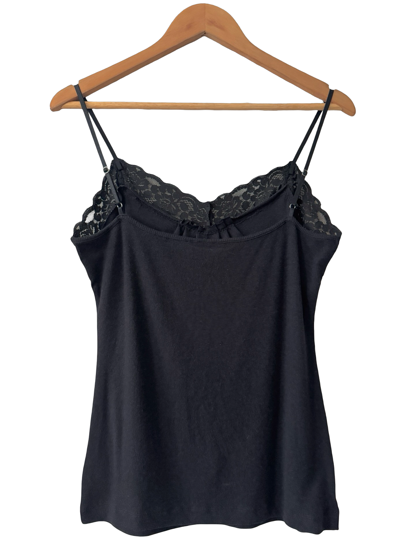 Vintage Y2K Black Lace Trim Ribbed Cami (L)