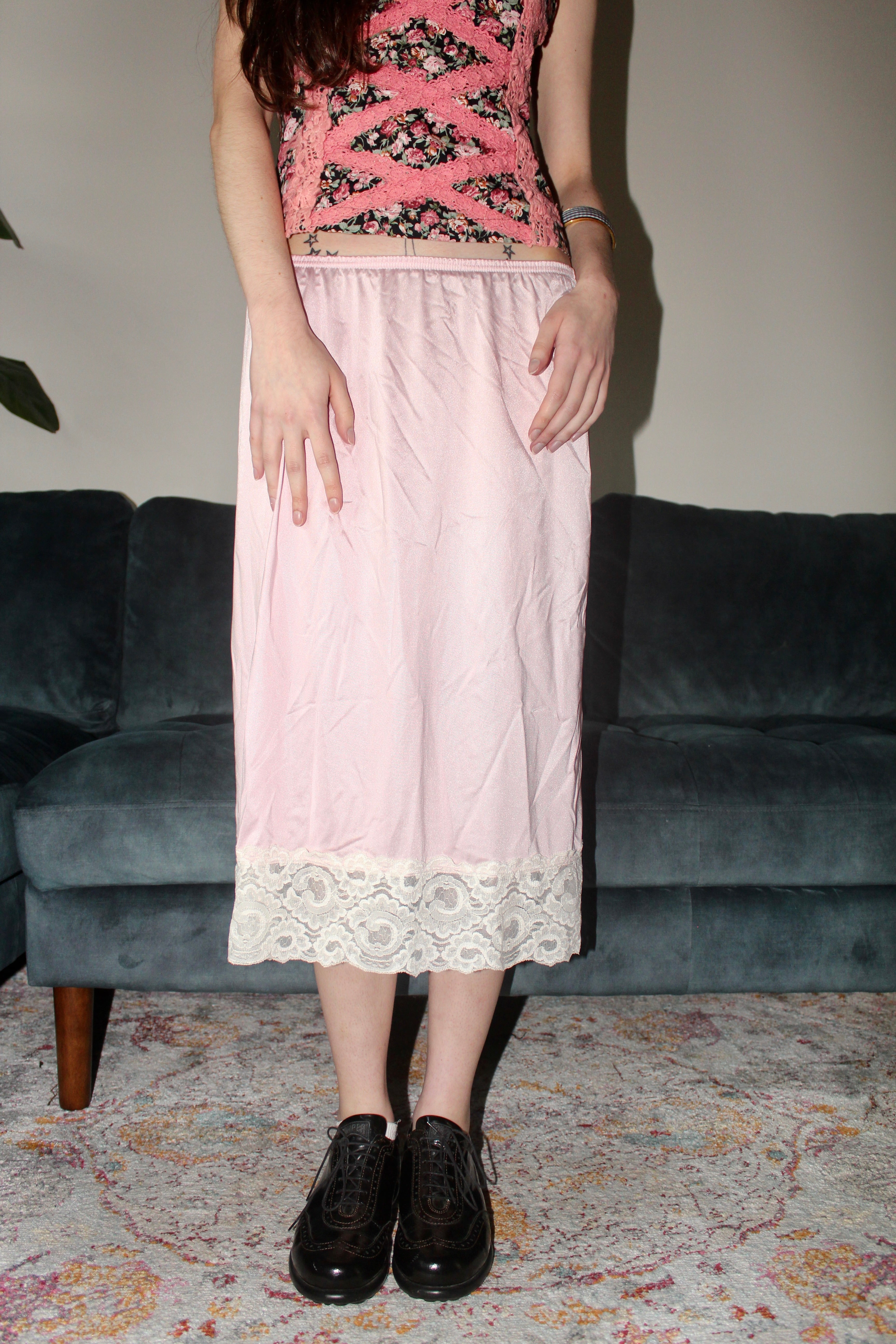 Vintage 60s Strawberries & Cream Slip Skirt (M)