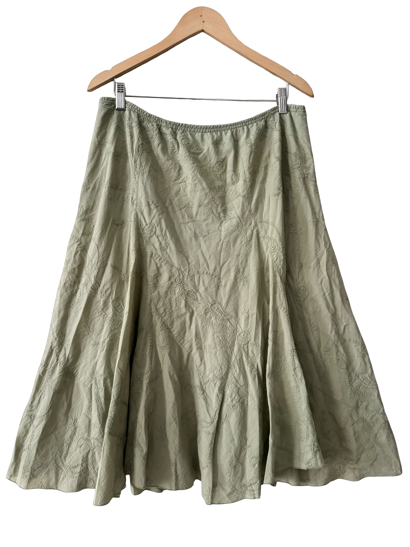 Vintage 90s Sage Sunday Eyelet Midi Skirt (XL)