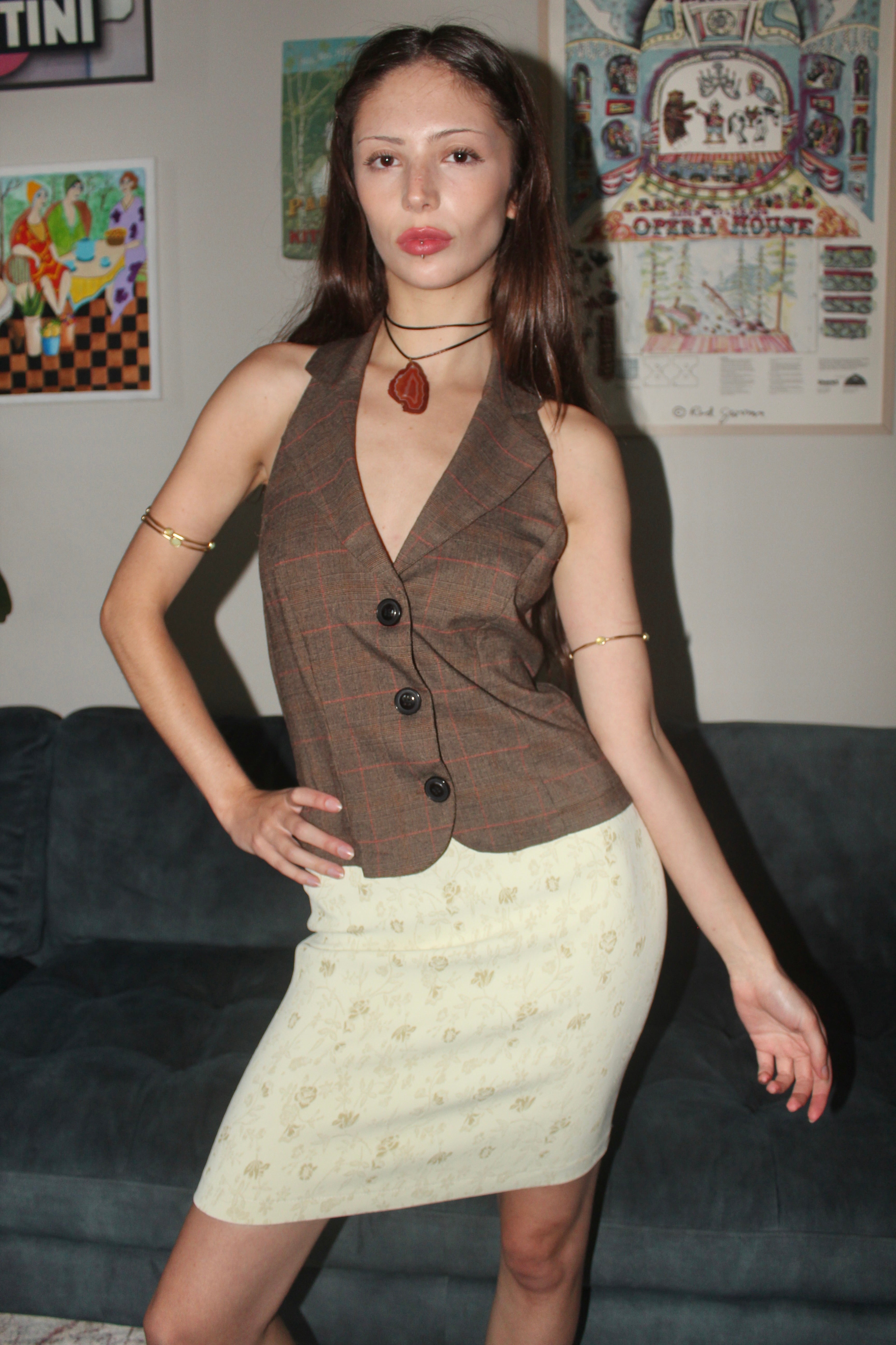 Vintage 90s Plaid Halter Vest (S)