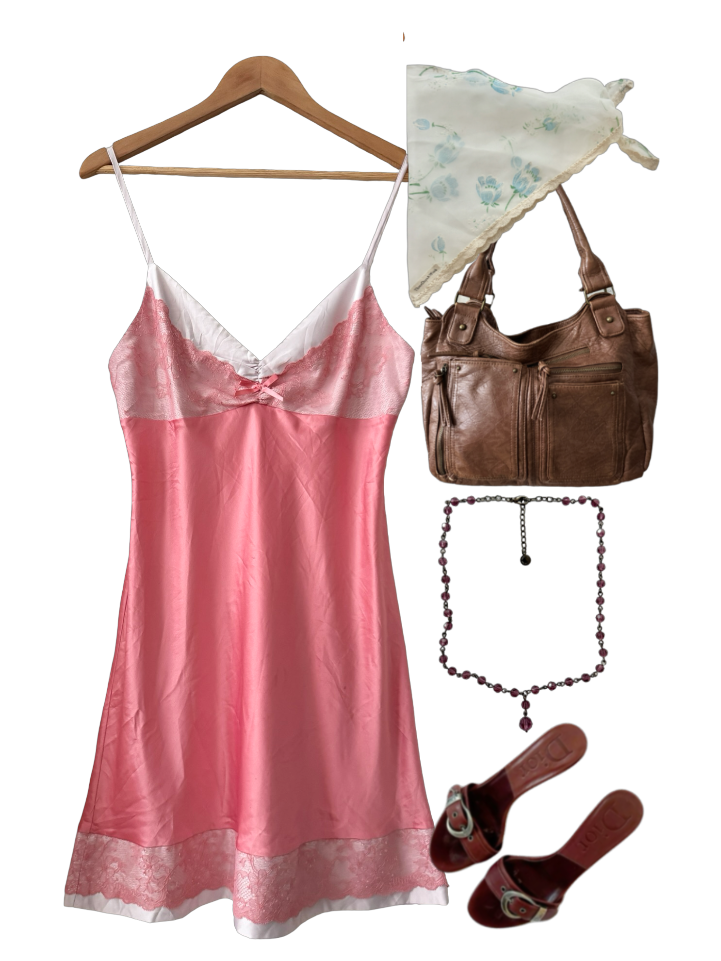 Vintage Y2K Pink Sugar Lace Slip Dress (M)