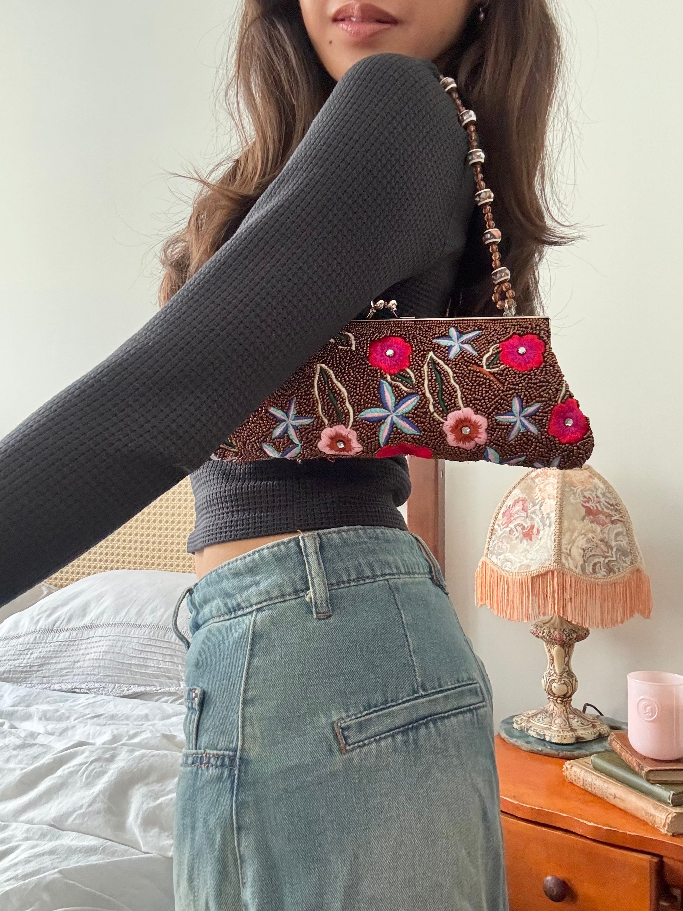 Vintage Retro Beaded Floral Clutch Purse