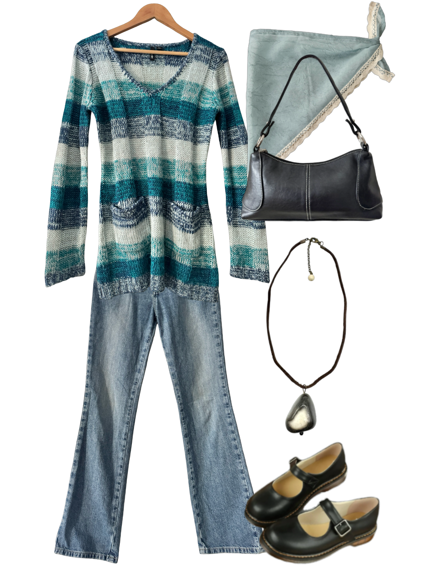 Vintage Y2K Blue Lines Longline Striped Top (M)