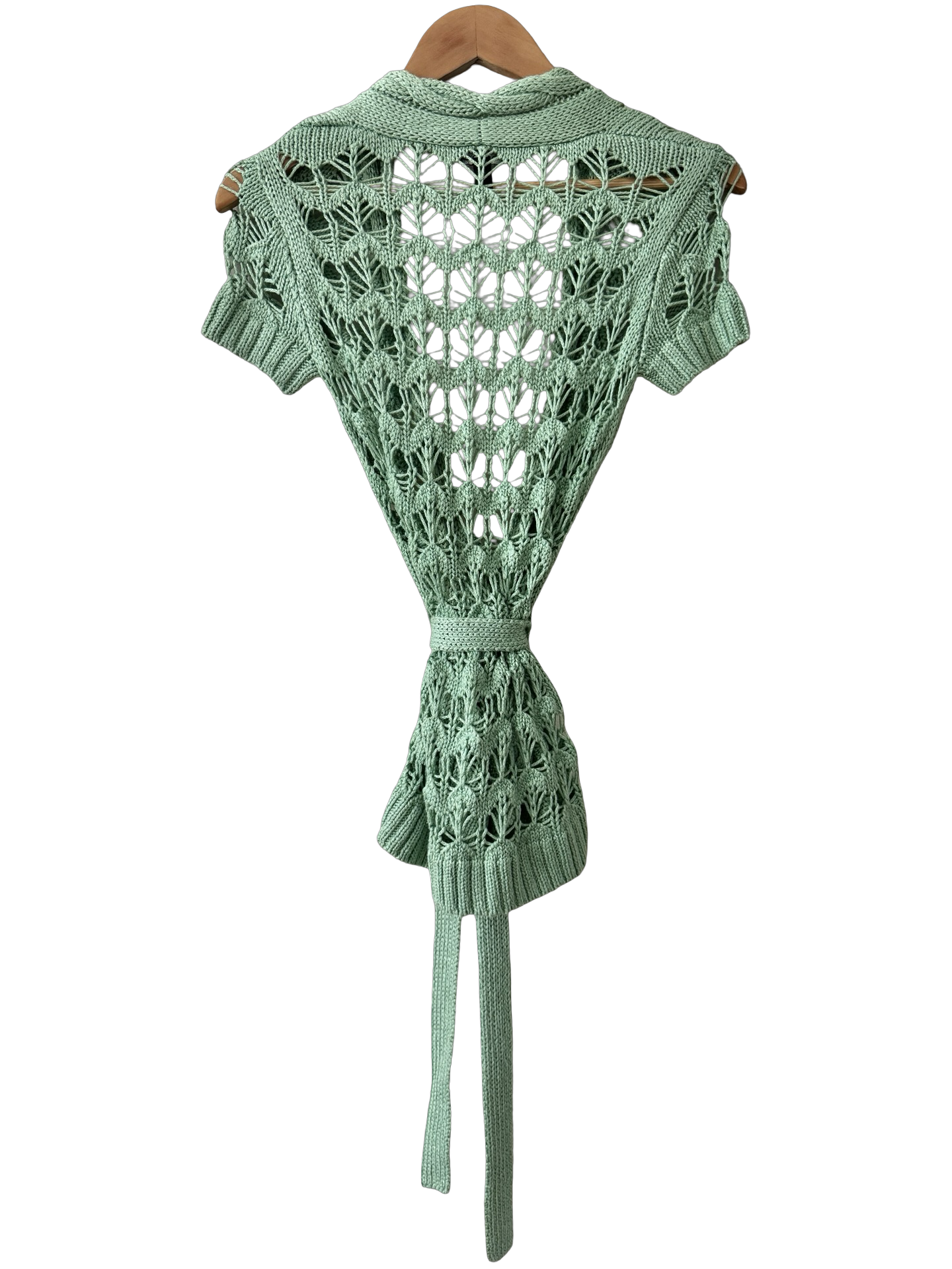 Y2K BEBE Pistachio Crochet Tie Knit Top (S)
