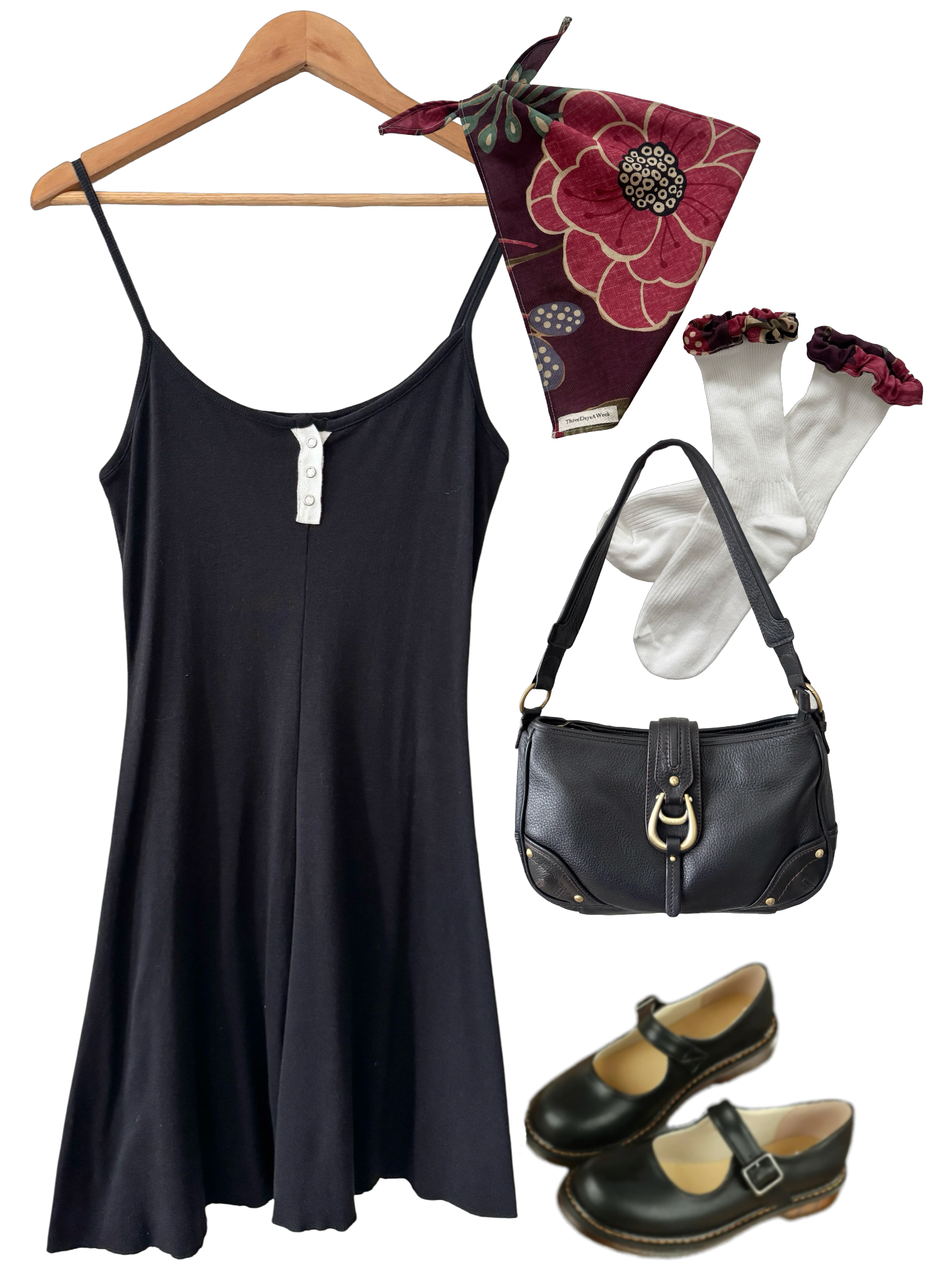 Vintage 90s Retro Black Henley Midi Dress (M)