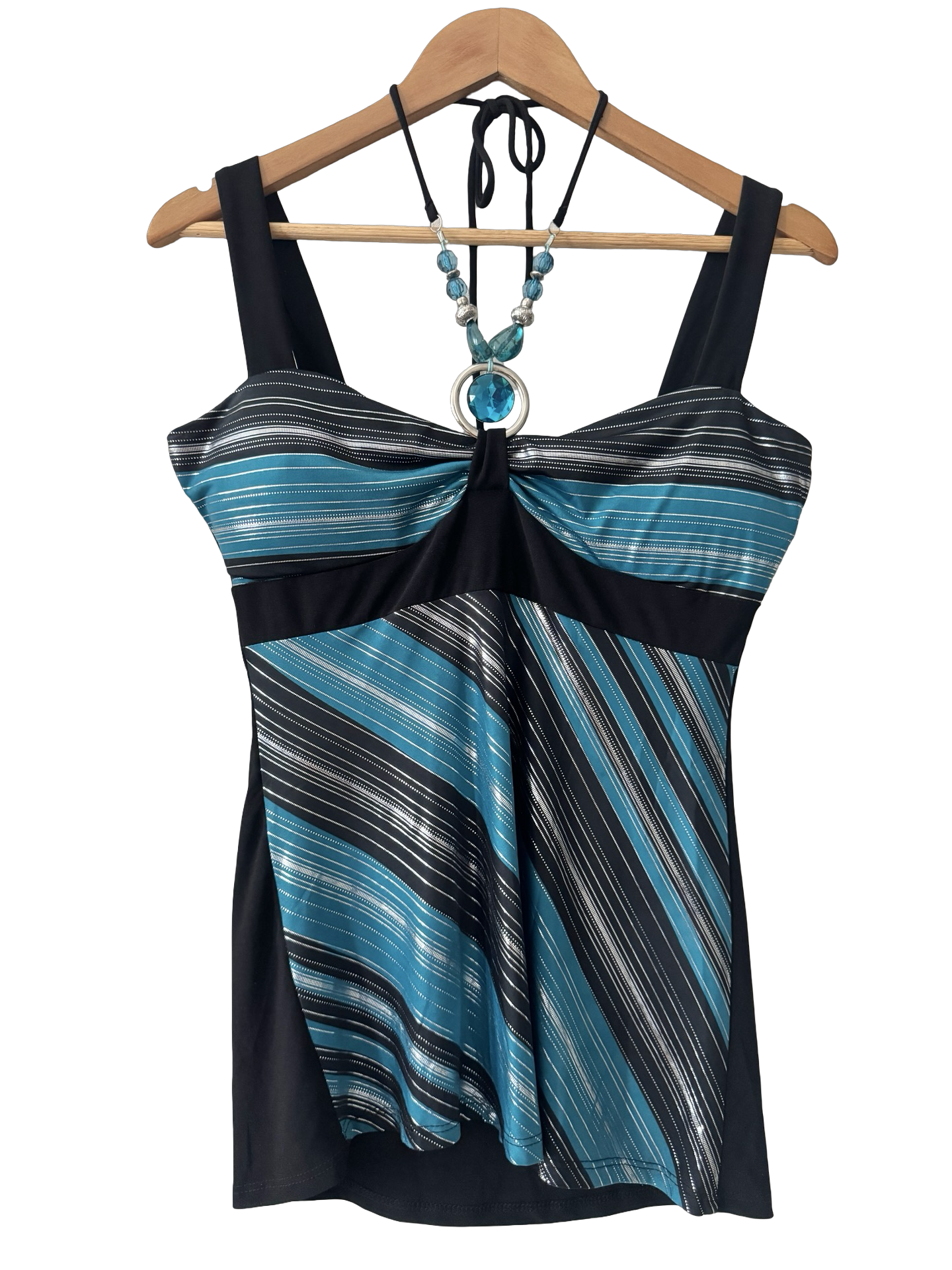Vintage Y2K Turquoise Stripe Embellished Tank (M/L)