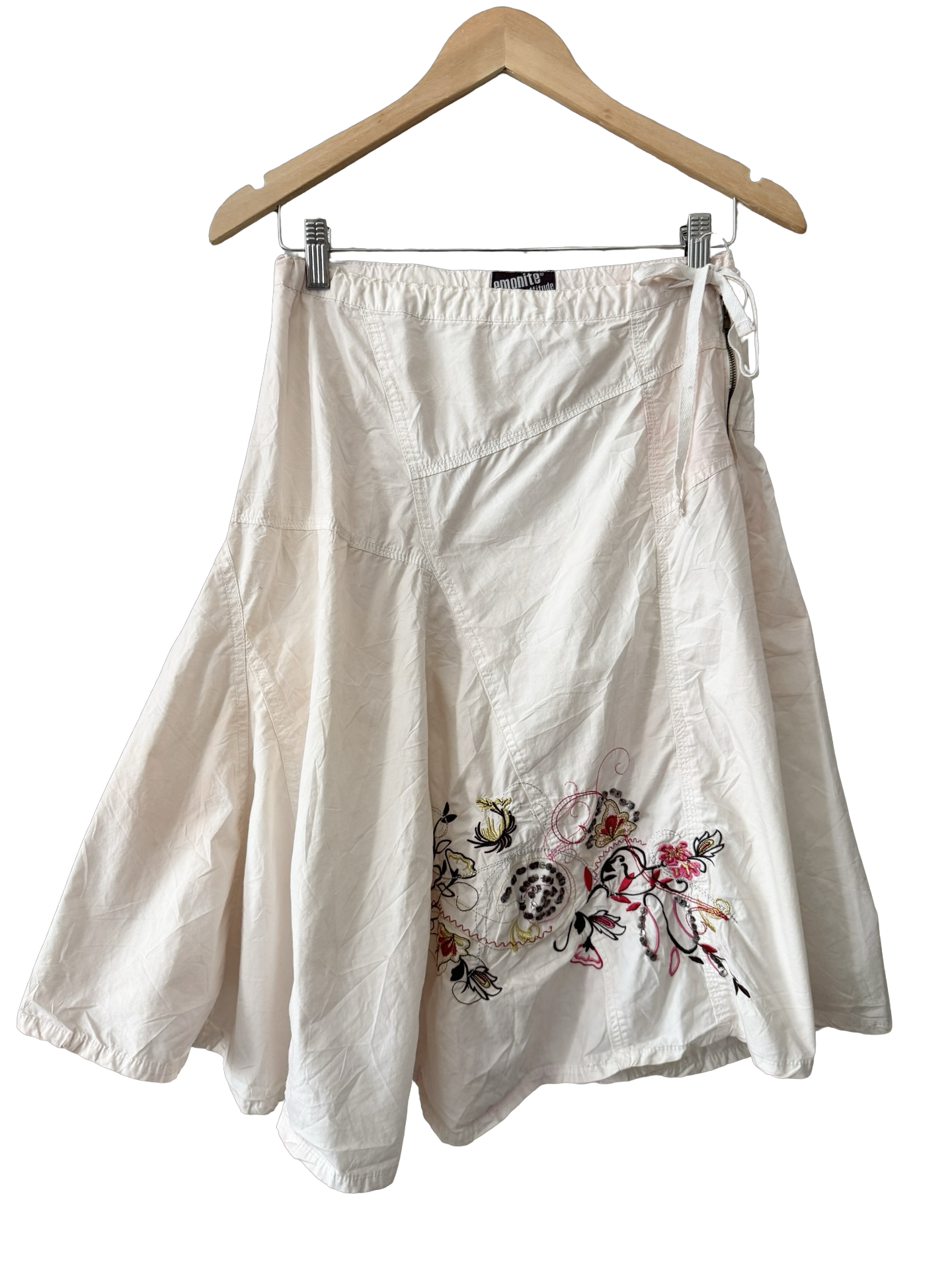 Vintage Y2K Ivory Embroidered Wrap Midi Skirt (S)