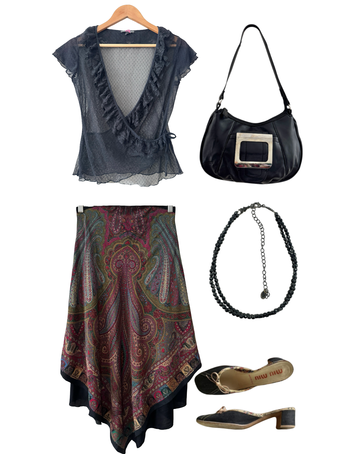 Vintage 90s Silk Bohemian Tapestry Handkerchief Skirt (S)