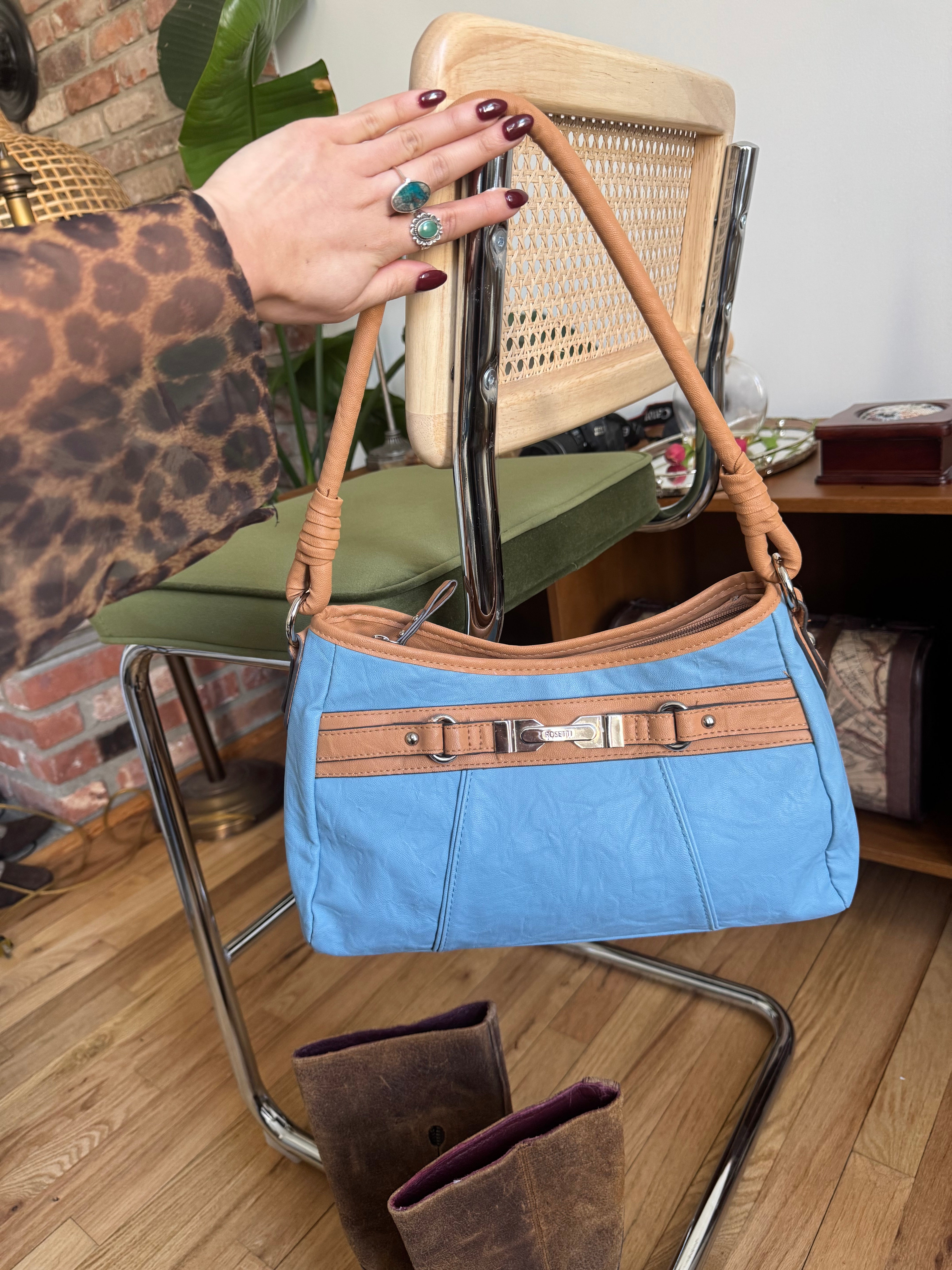 Vintage Sky & Toffee Belted Shoulder Bag