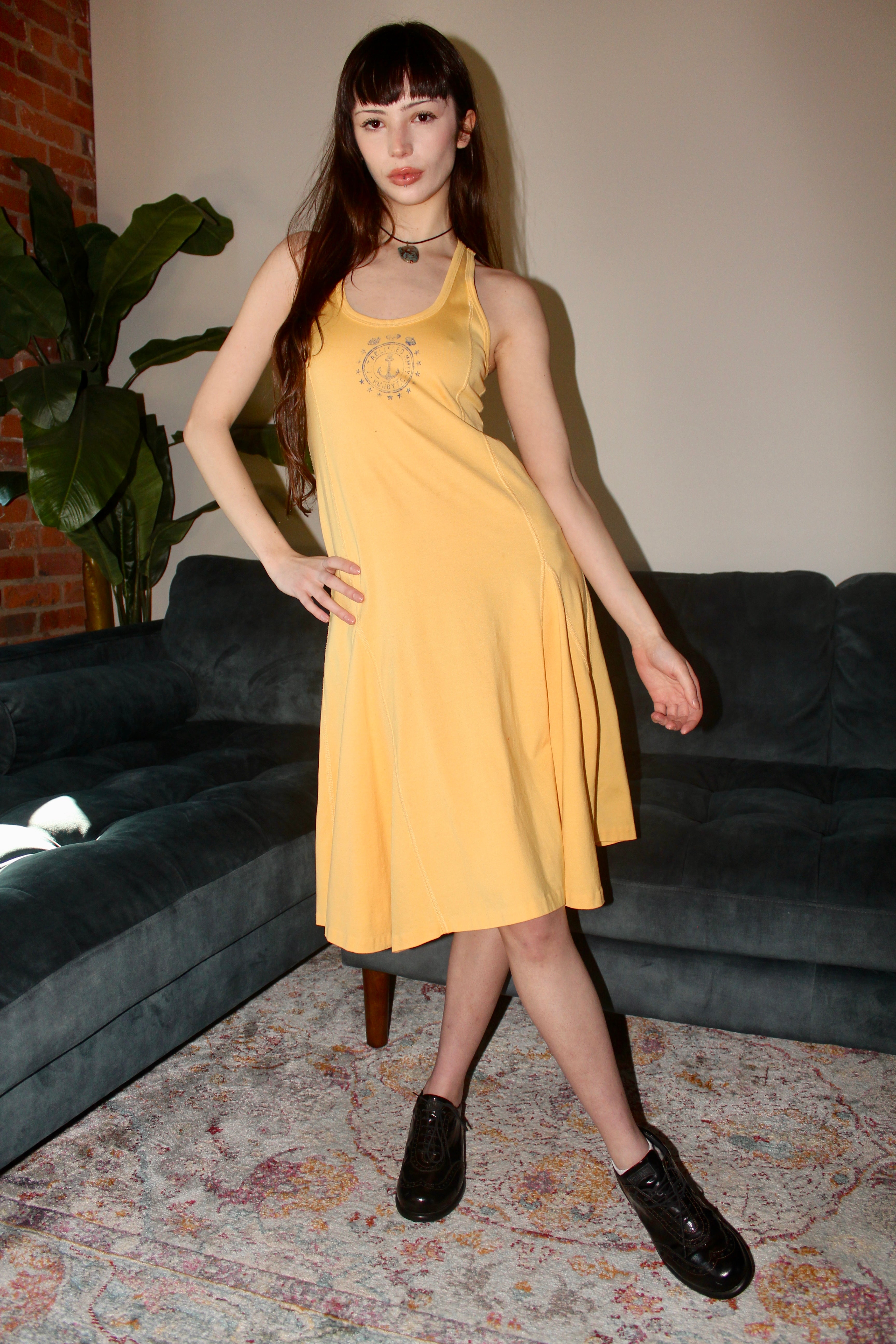 Vintage Mustard Yellow Swing Midi Dress (S-M)