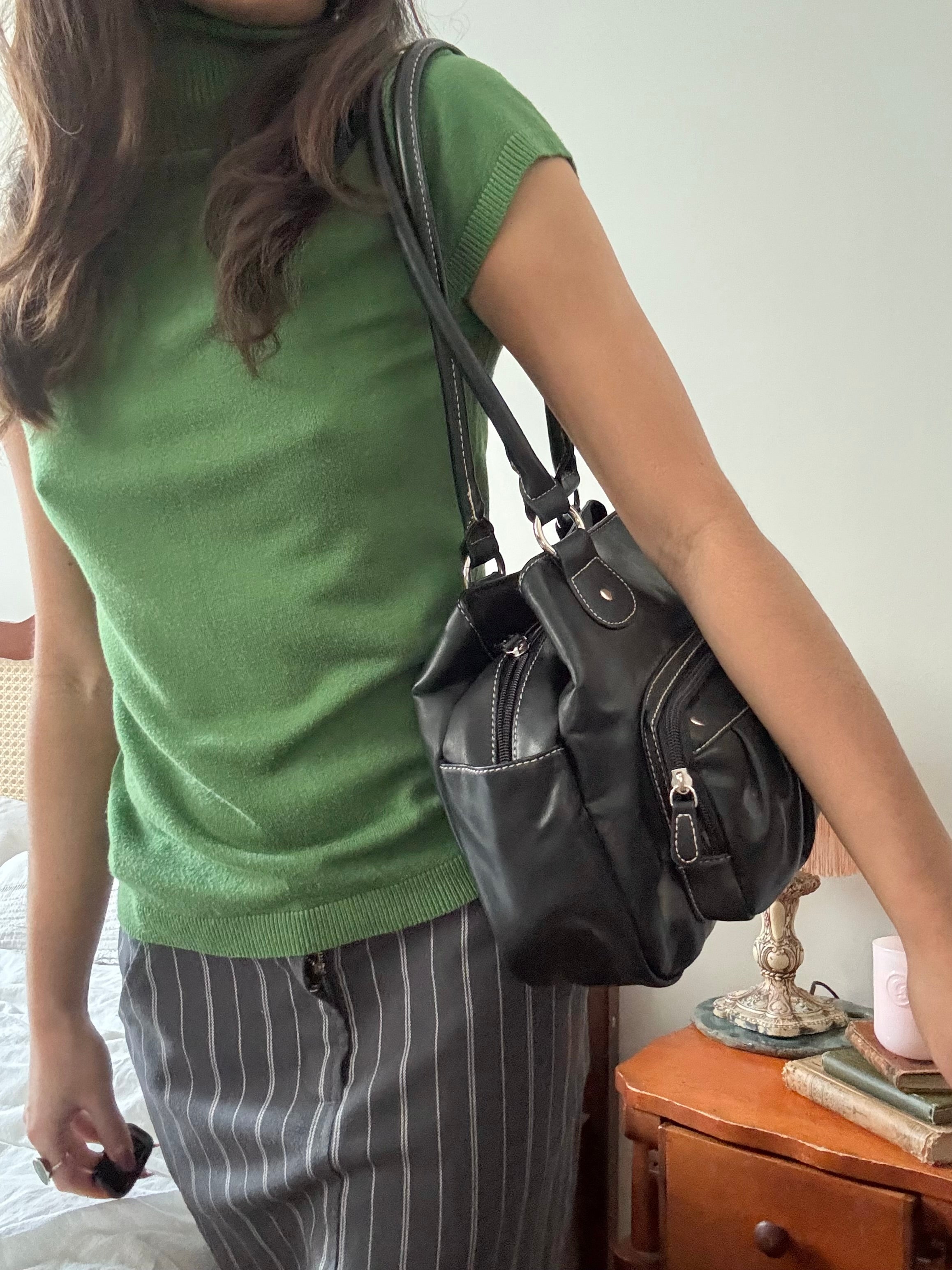 Vintage Black Ruched Shoulder Bag