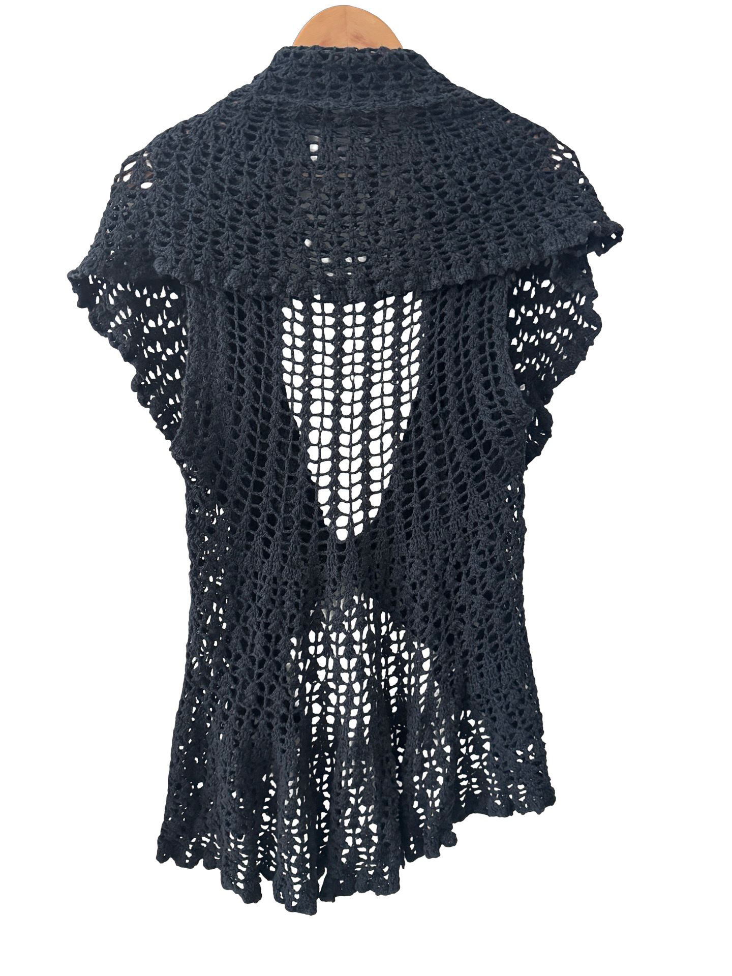 Vintage Y2K Black Crochet Short Sleeve (M)
