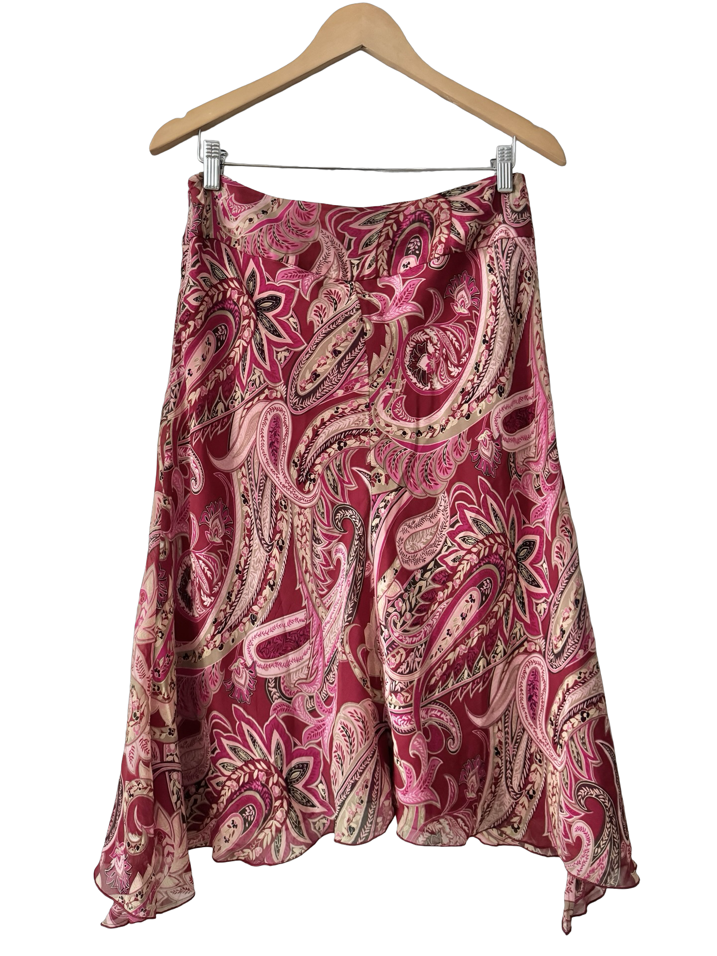 Vintage Y2K Pink Paisley Silk Midi Skirt (S-M)