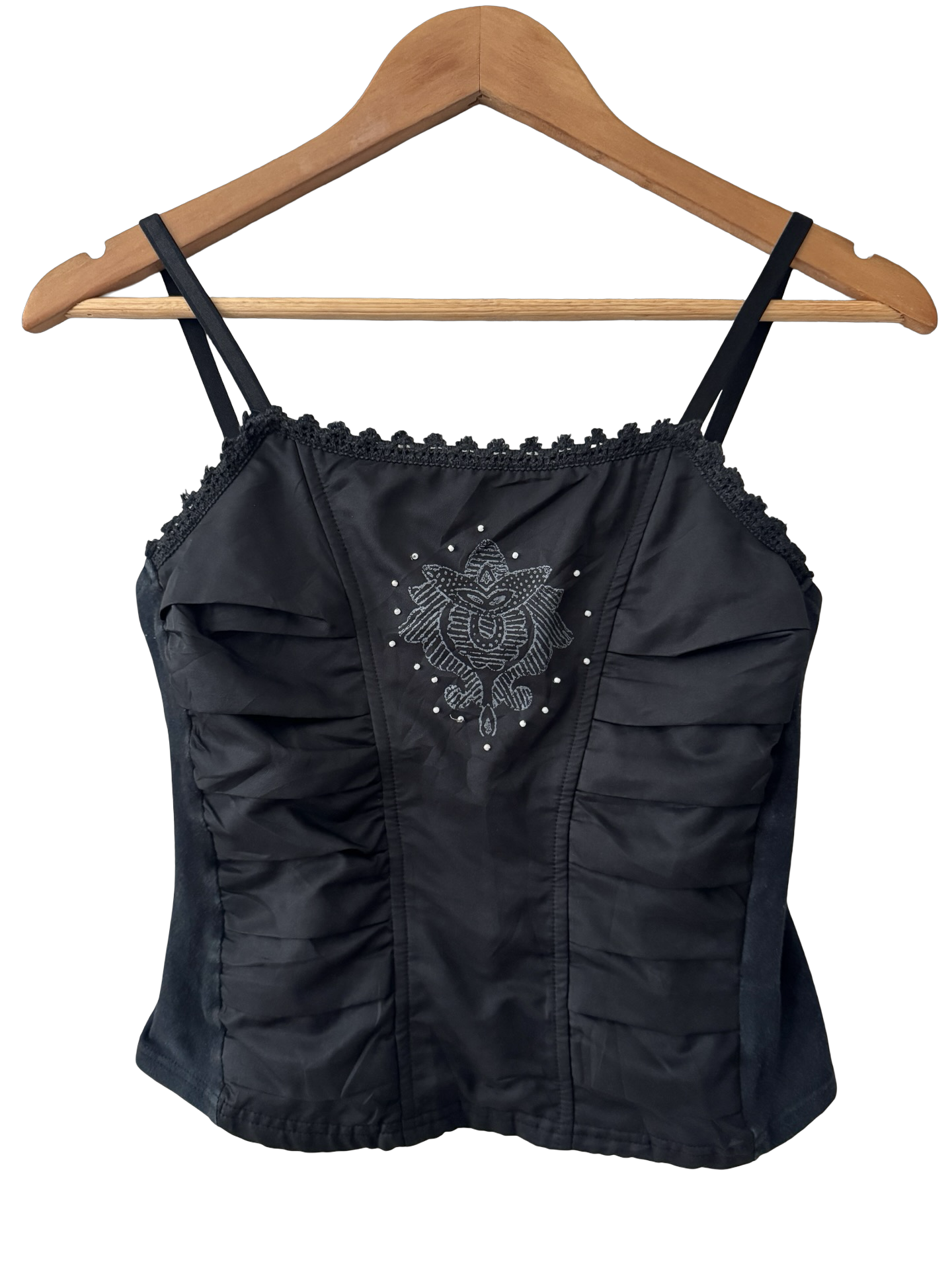 Vintage Y2K Black Beaded Ruched Camisole (S)