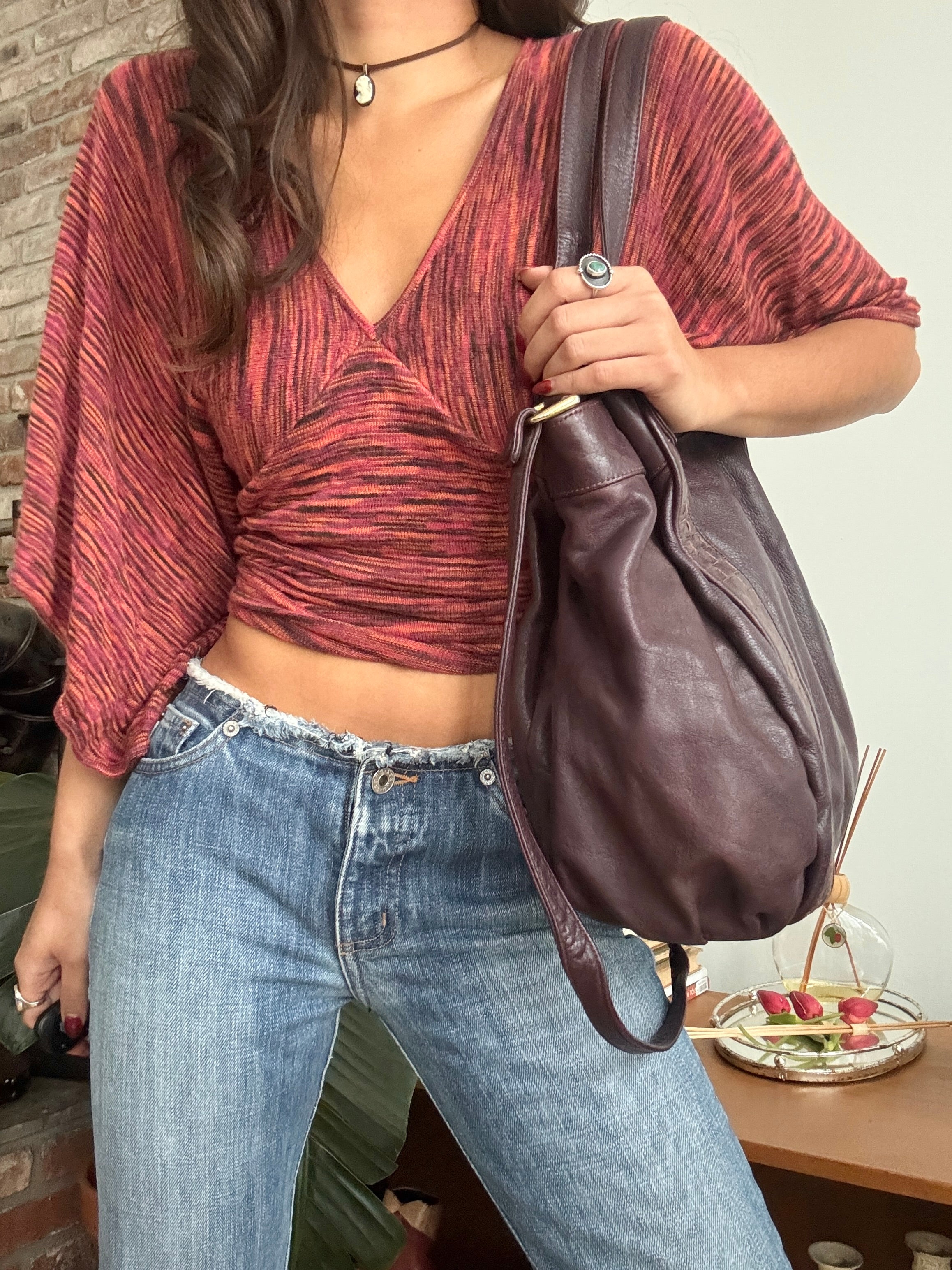 Vintage Y2K Plum Woven Leather Carryall