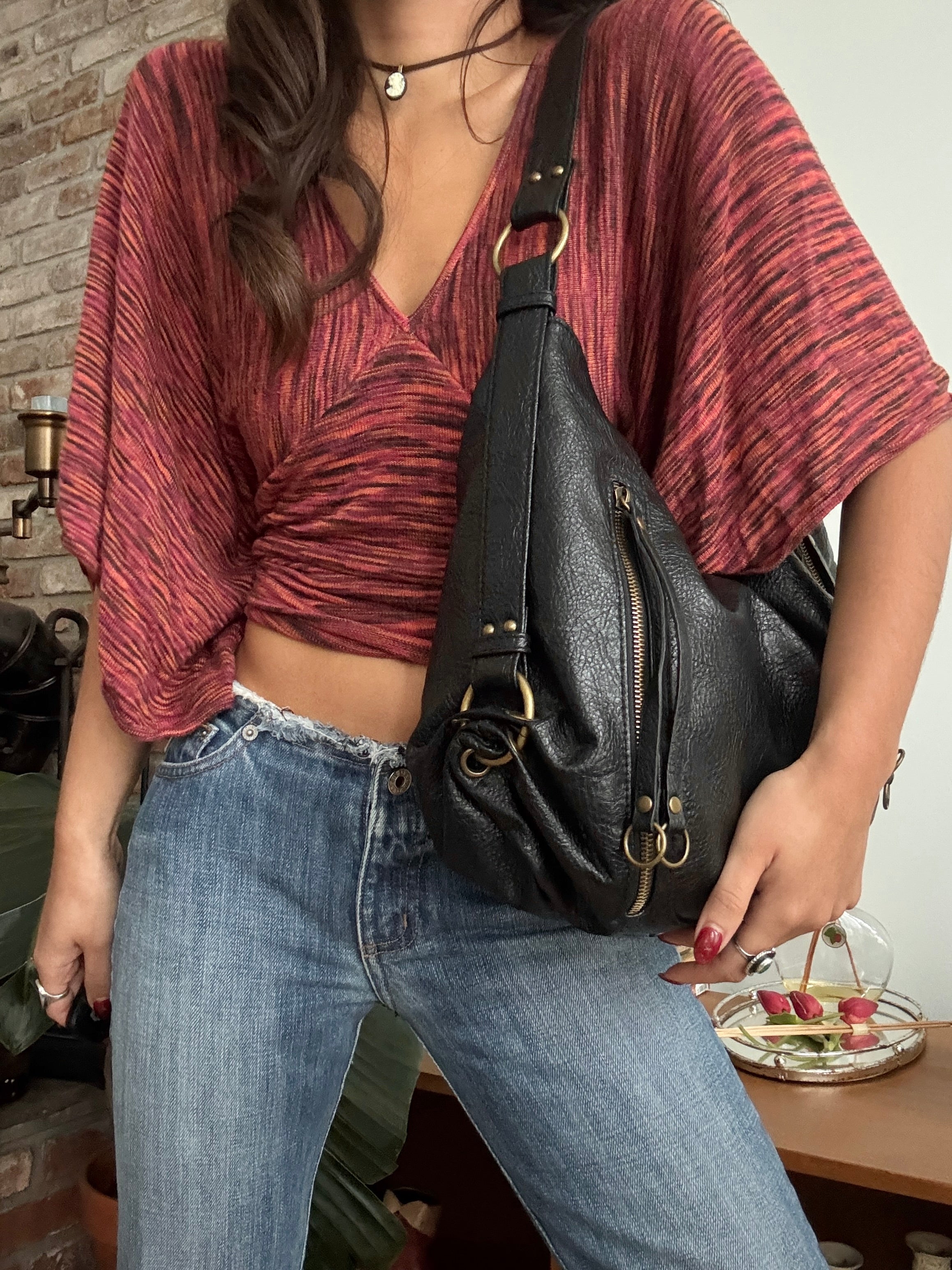 Vintage Y2K Black Zip Me Up Hobo Bag