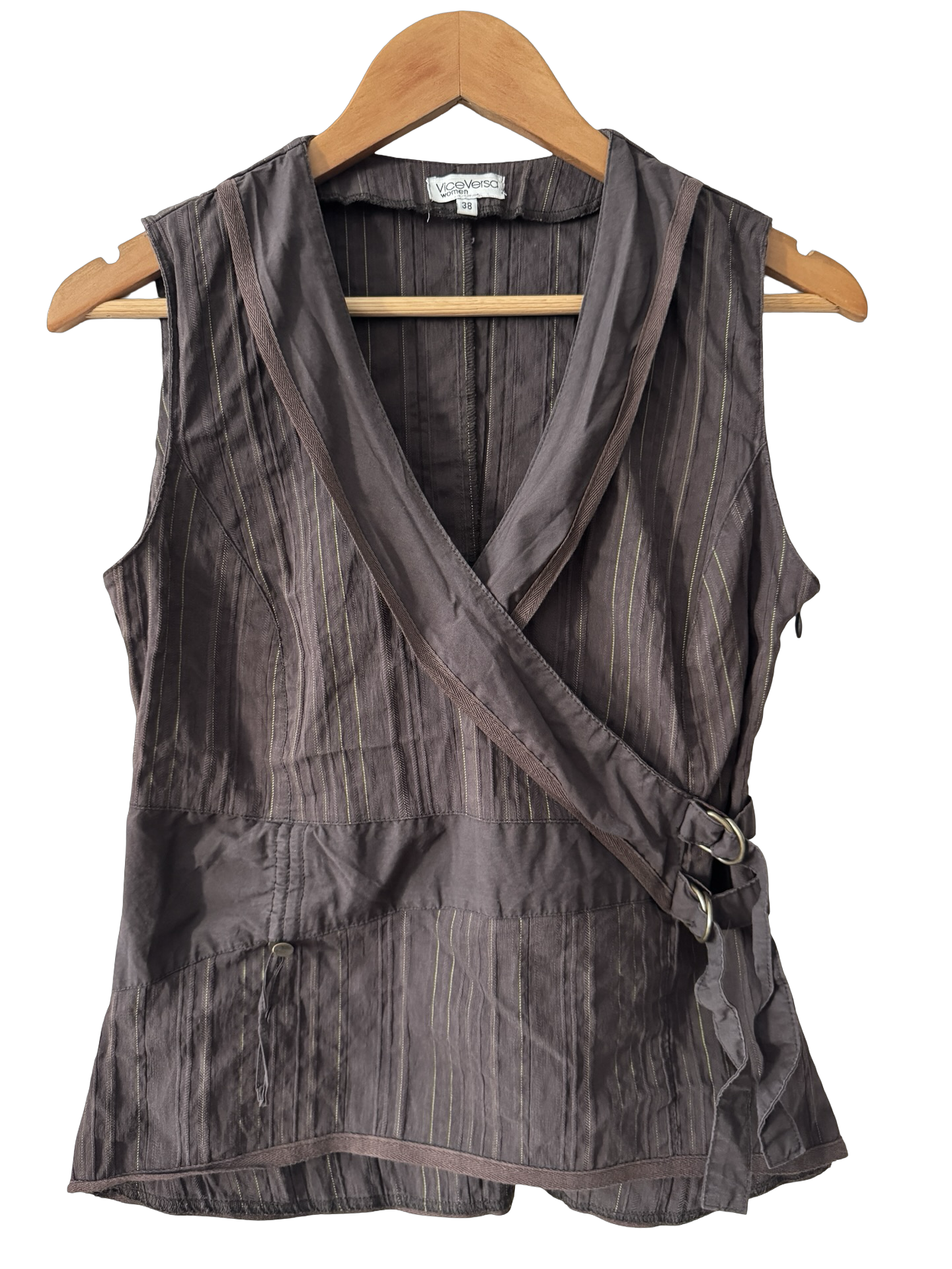 Vintage Y2K French Left Bank Pinstripe Buckle Vest (S/M)
