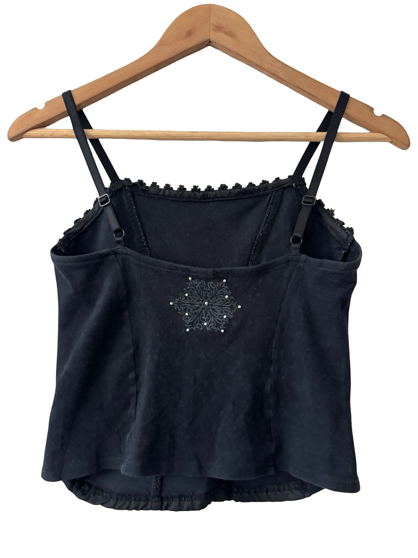 Vintage Y2K Black Beaded Ruched Camisole (S)