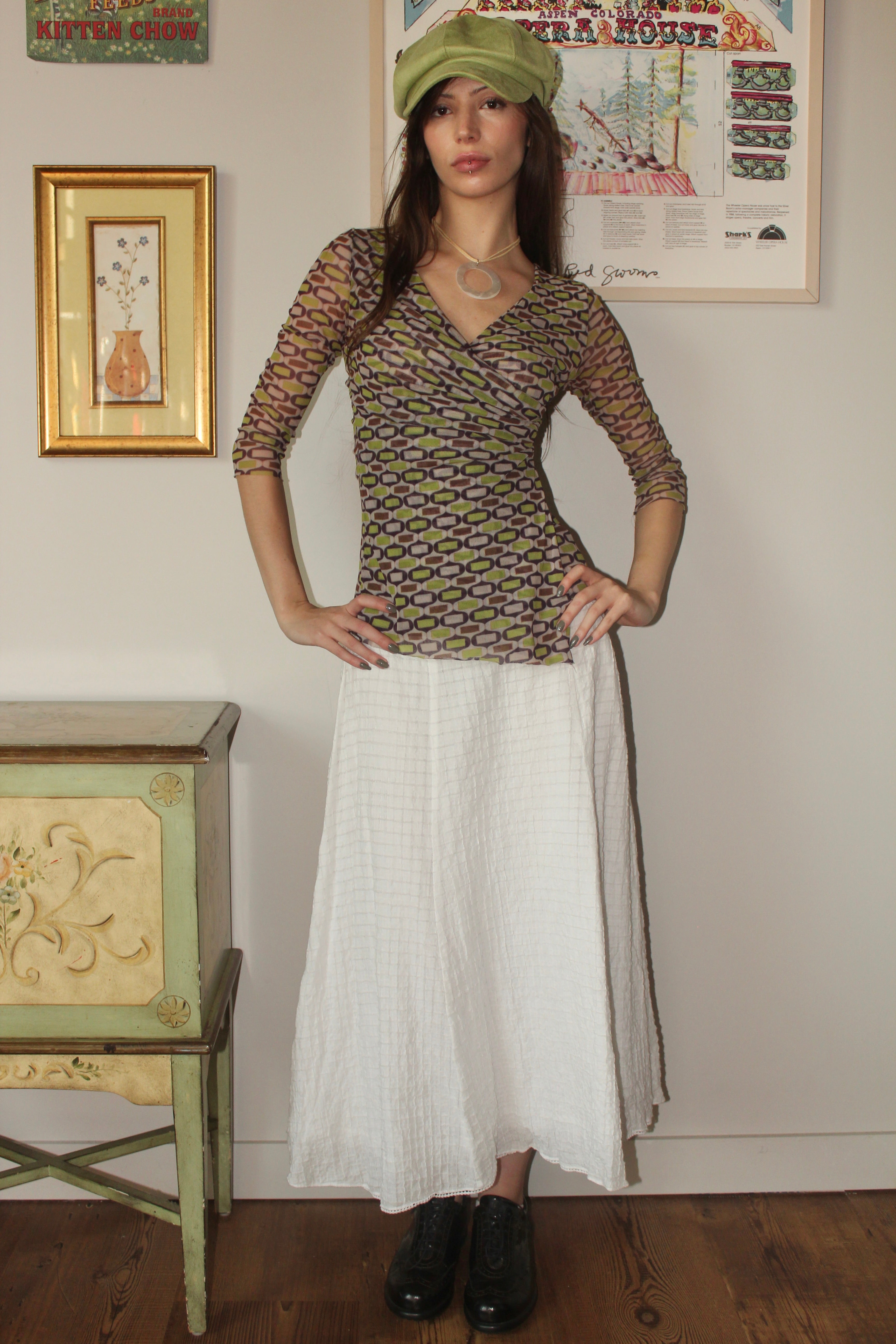 Vintage 90s Ivory Textured Midi Skirt (M)