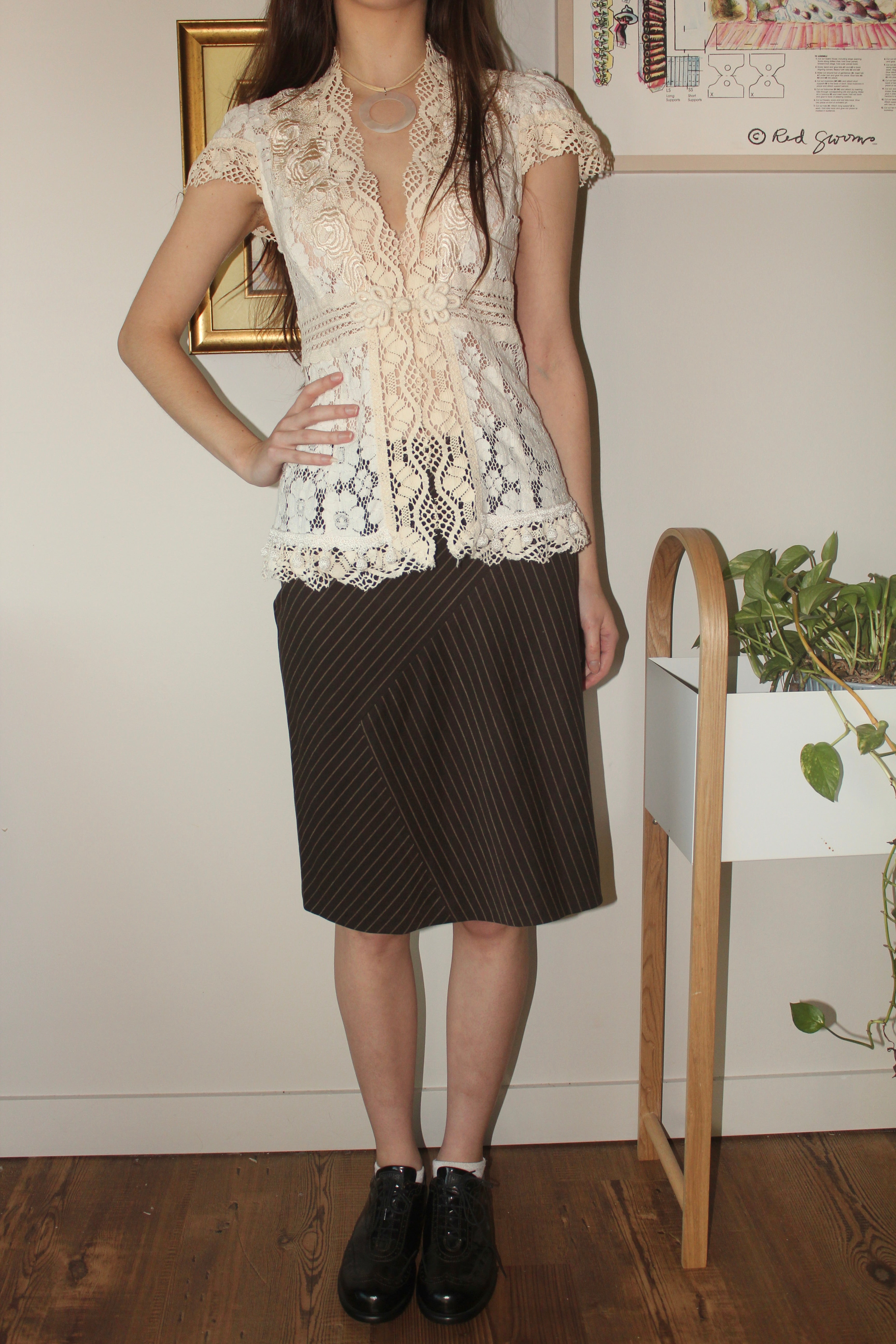 Vintage 90s Ornante Lace Knit Top (XS)