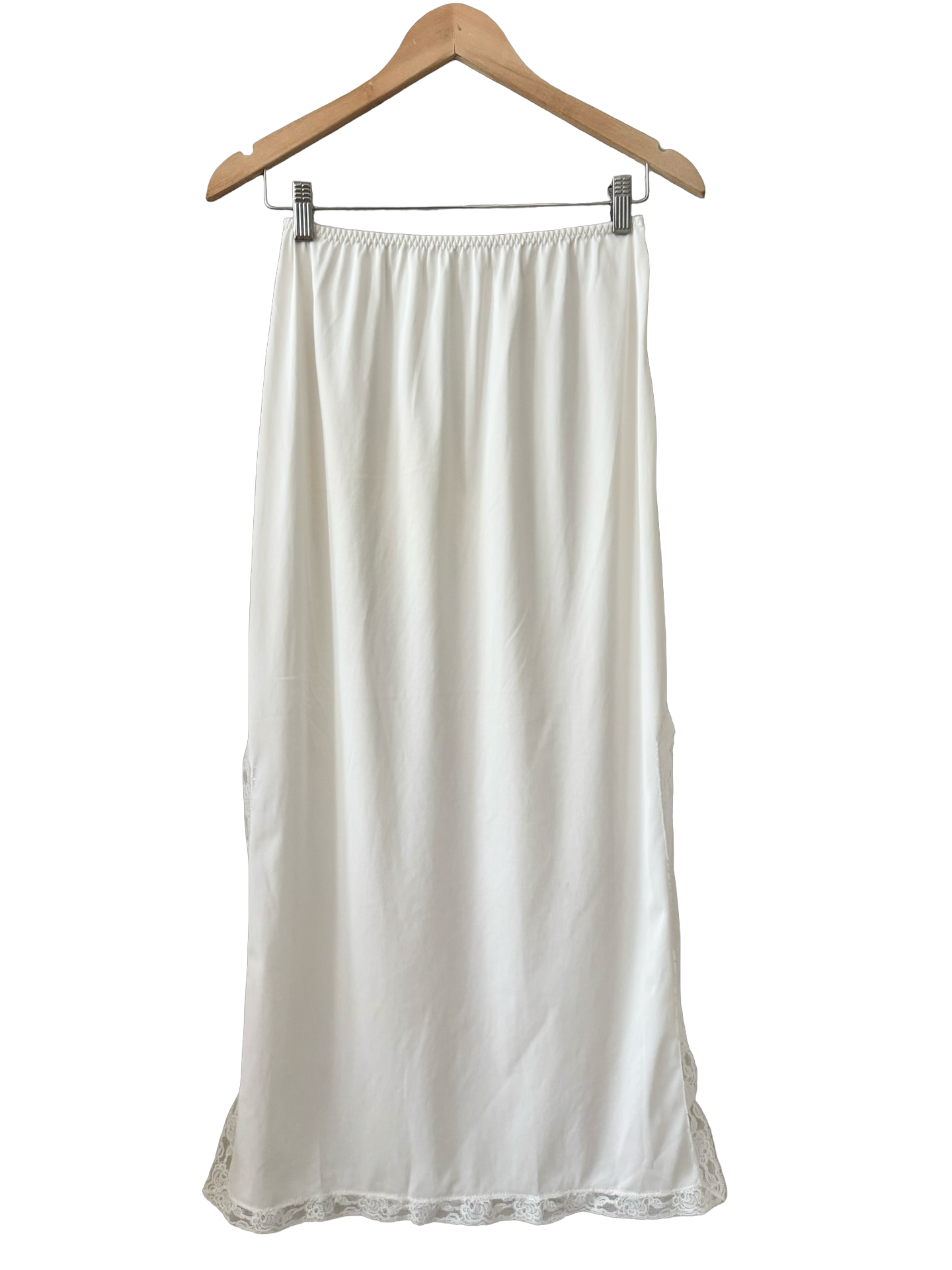 Vintage 60s Ivory Lace Trim Slip Skirt (M)