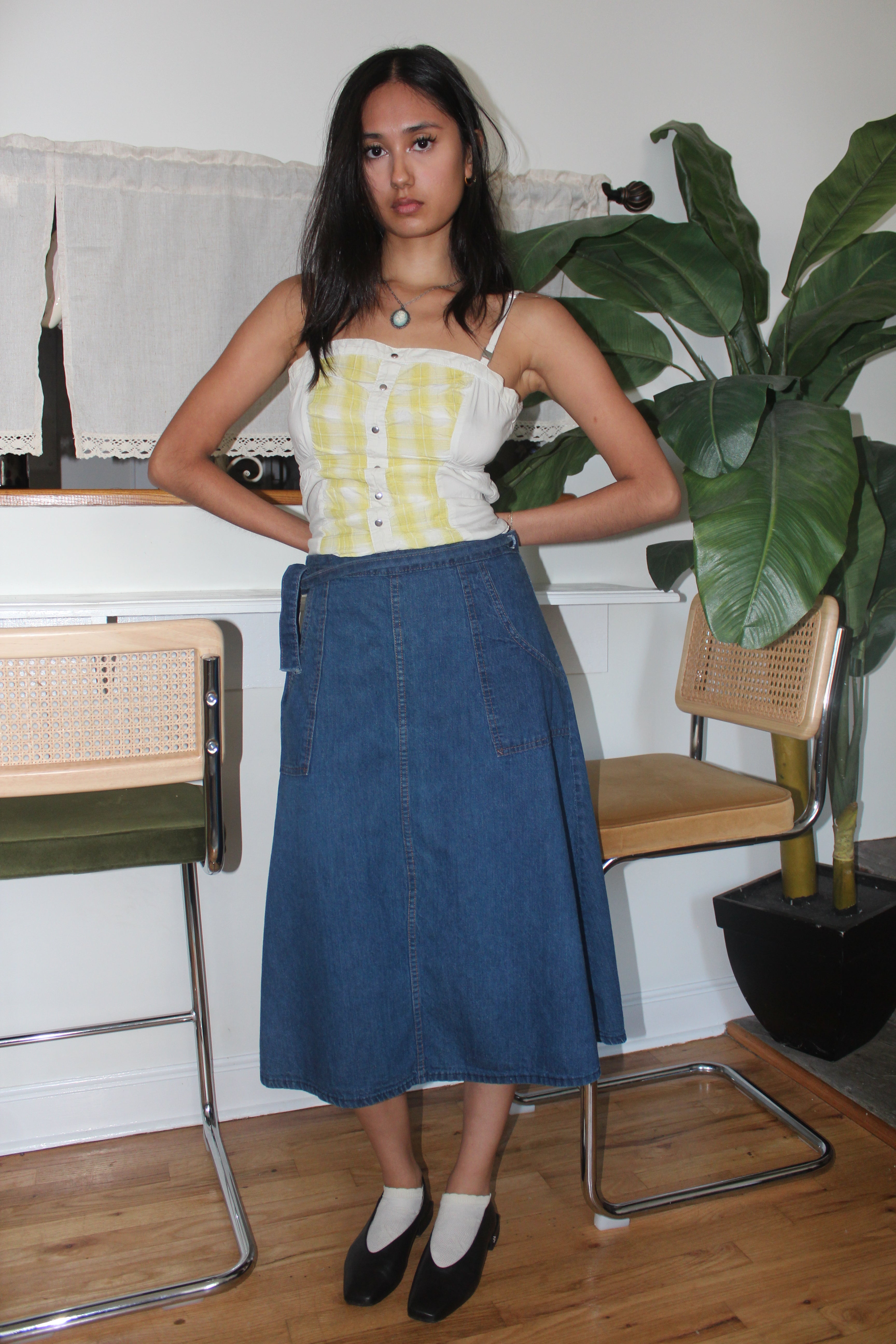 Vintage 90s Wrap Denim Midi Skirt (S)