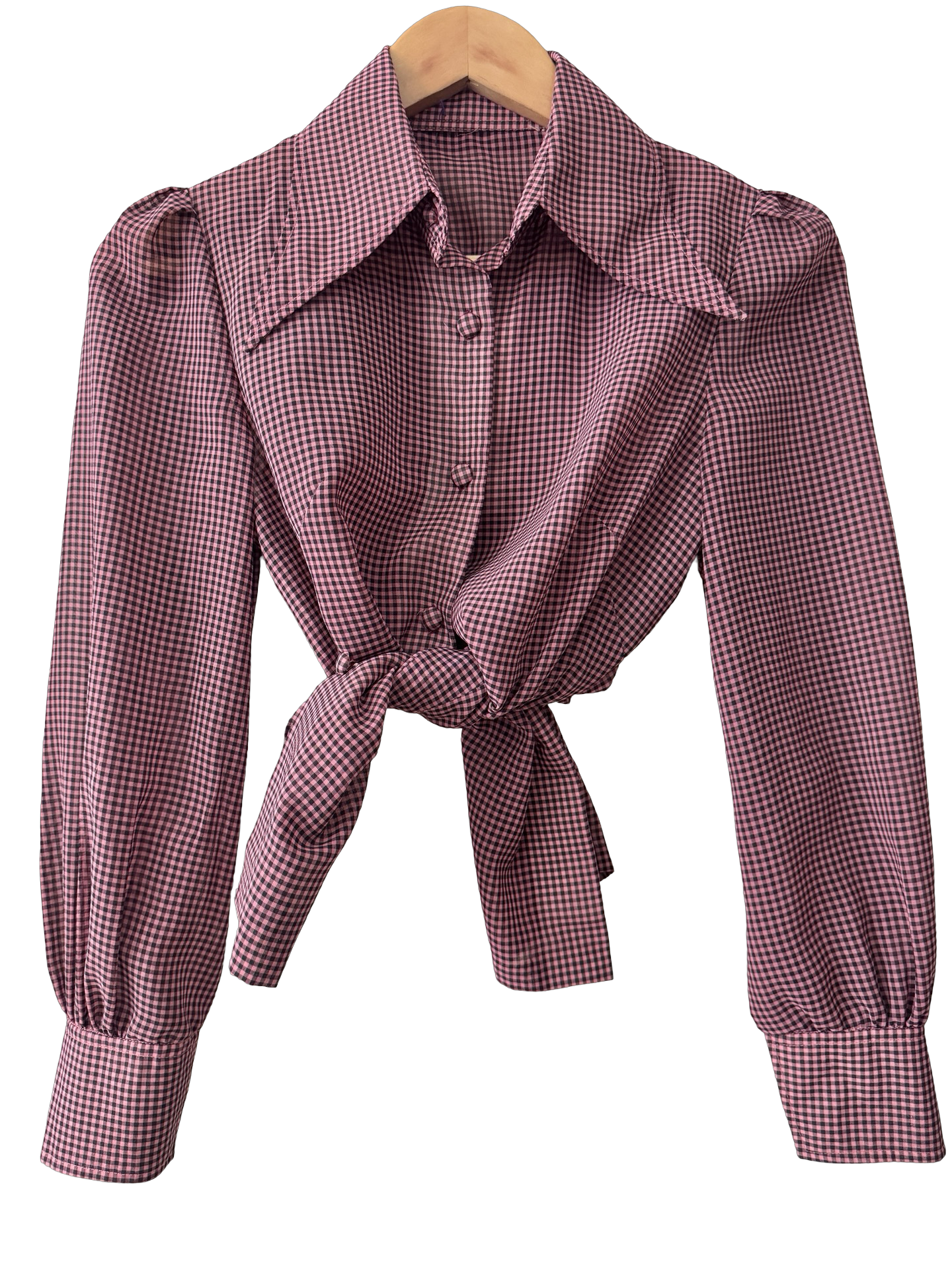 Vintage 80s Rose Gingham Statement Collar Blouse (S)