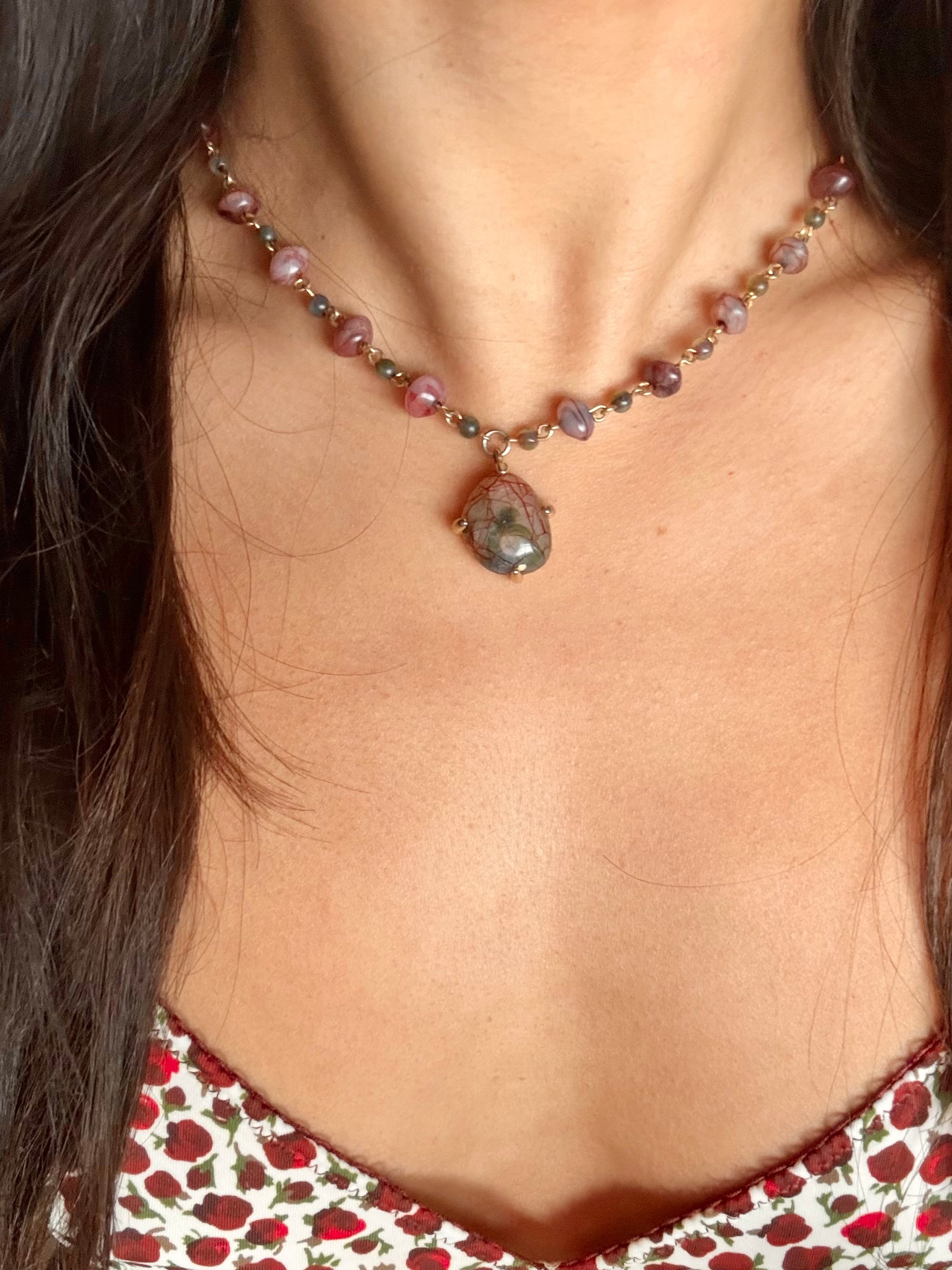 Retro Gemstone Beaded Choker