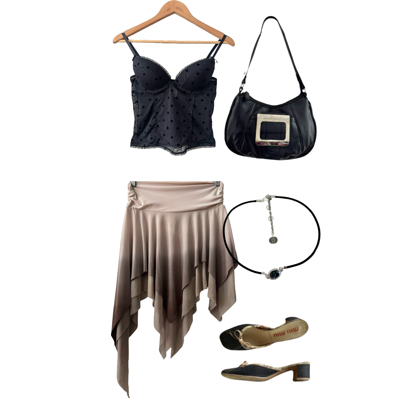 Vintage 90s Via Monte Taupe Handkerchief Hem Mini Skirt (S/M)
