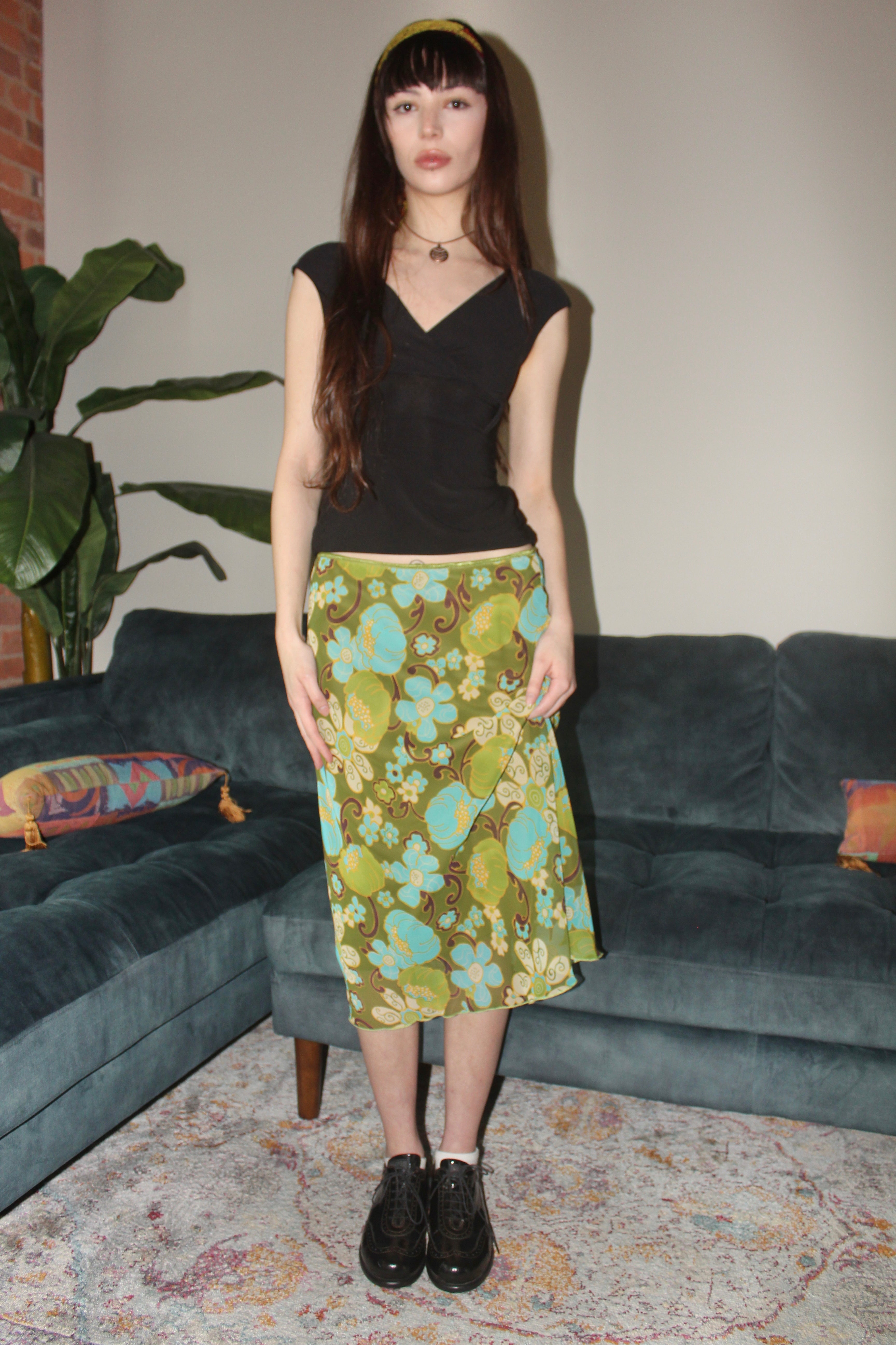 Vintage 90s Flower Power Midi Skirt (S)