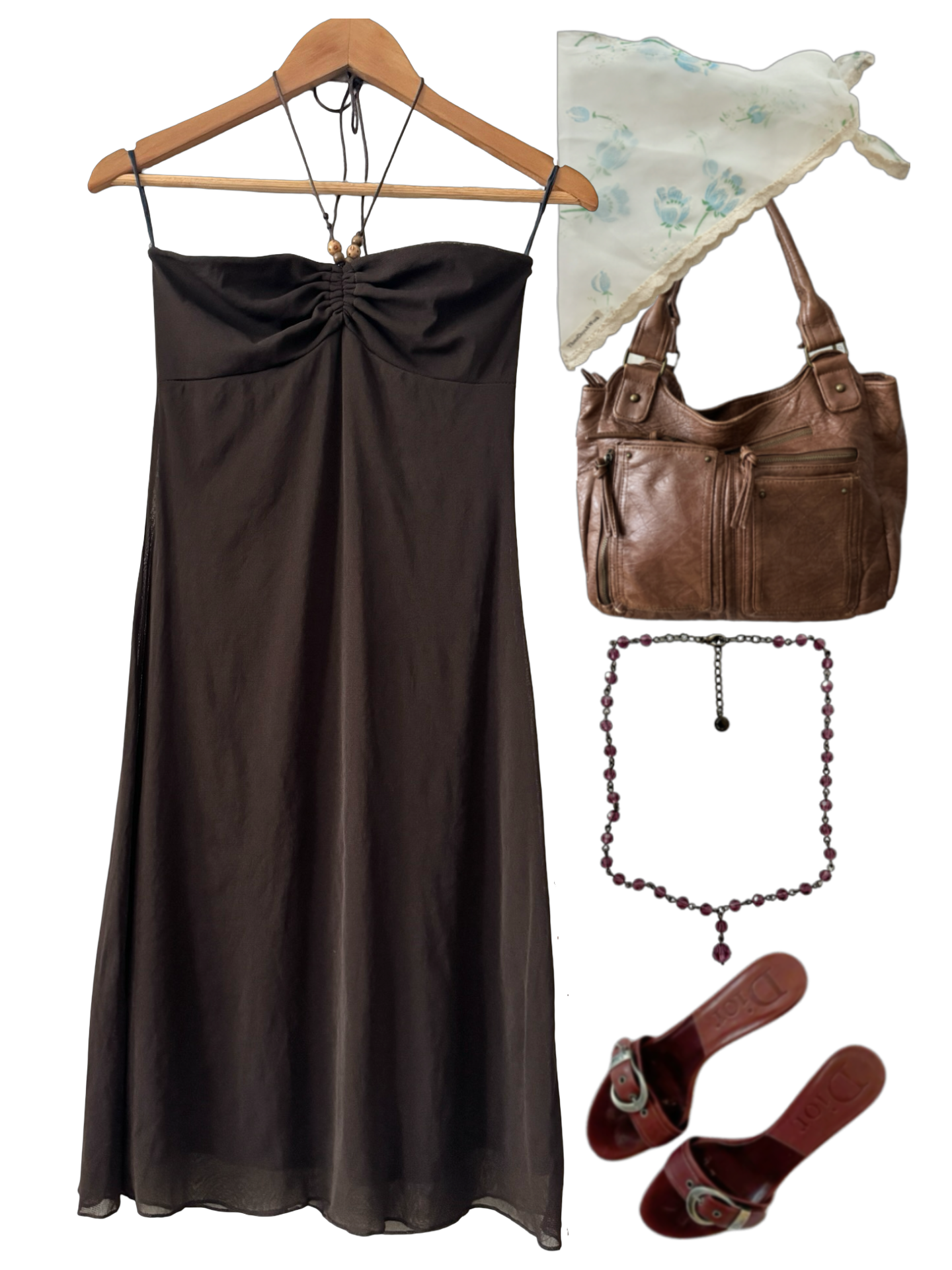 Vintage 90s Knit Chocolate Halter Dress (S)
