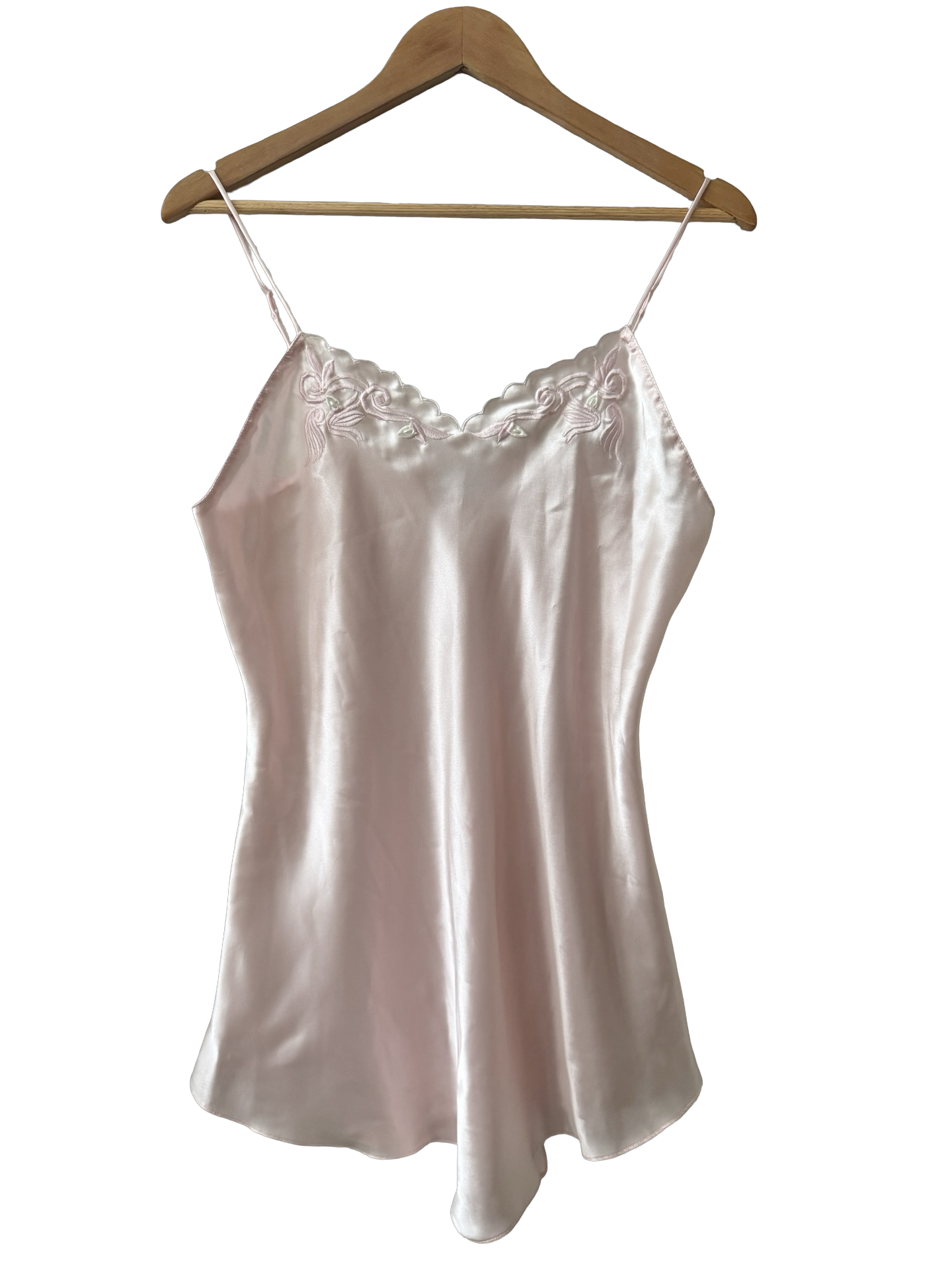 Vintage 90s Blush Satin Embroidered Slip Dress (M)