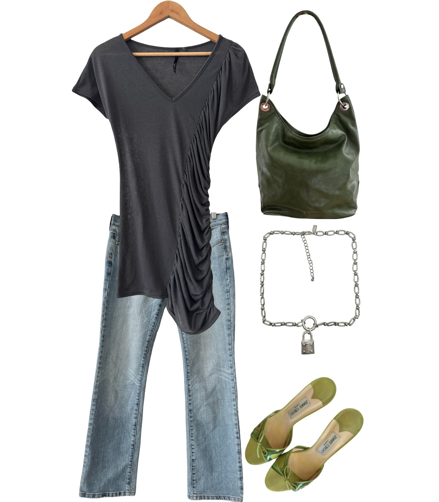 Vintage Y2K Charcoal Ruched Asymmetrical Top (M)