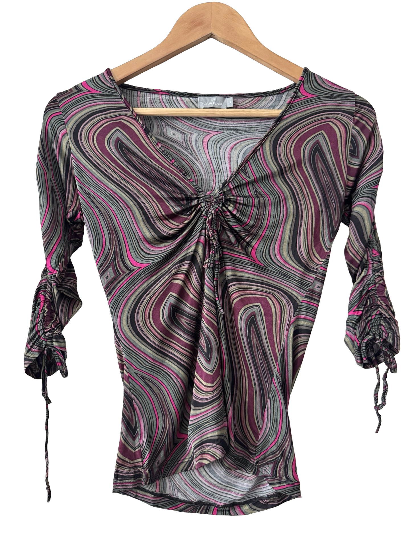 Vintage Y2K French Electric Swirl Ruched Top (M)