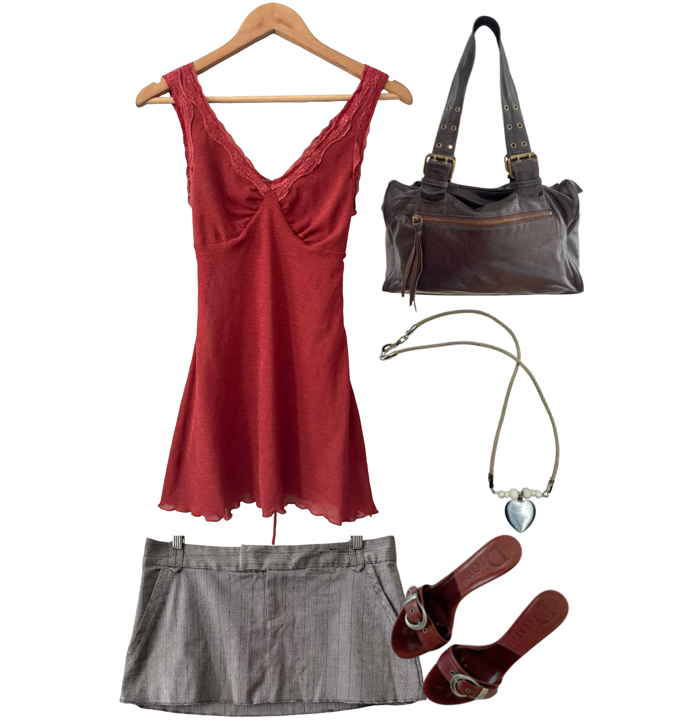 Vintage Y2K Cherry Wine Lace Babydoll Tank (S/M)
