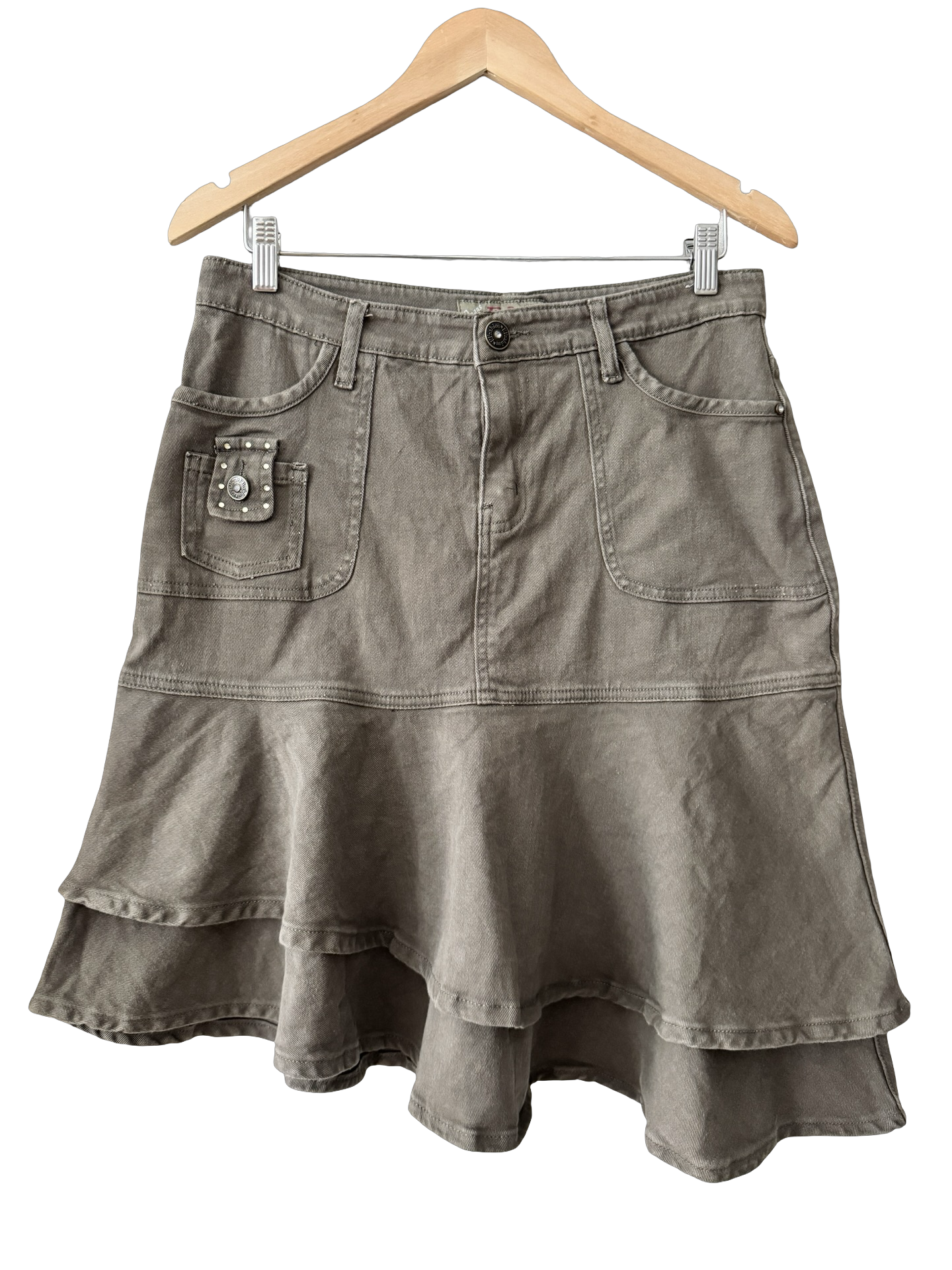 Vintage Y2K Mocha Ruffle Denim Skirt (M)