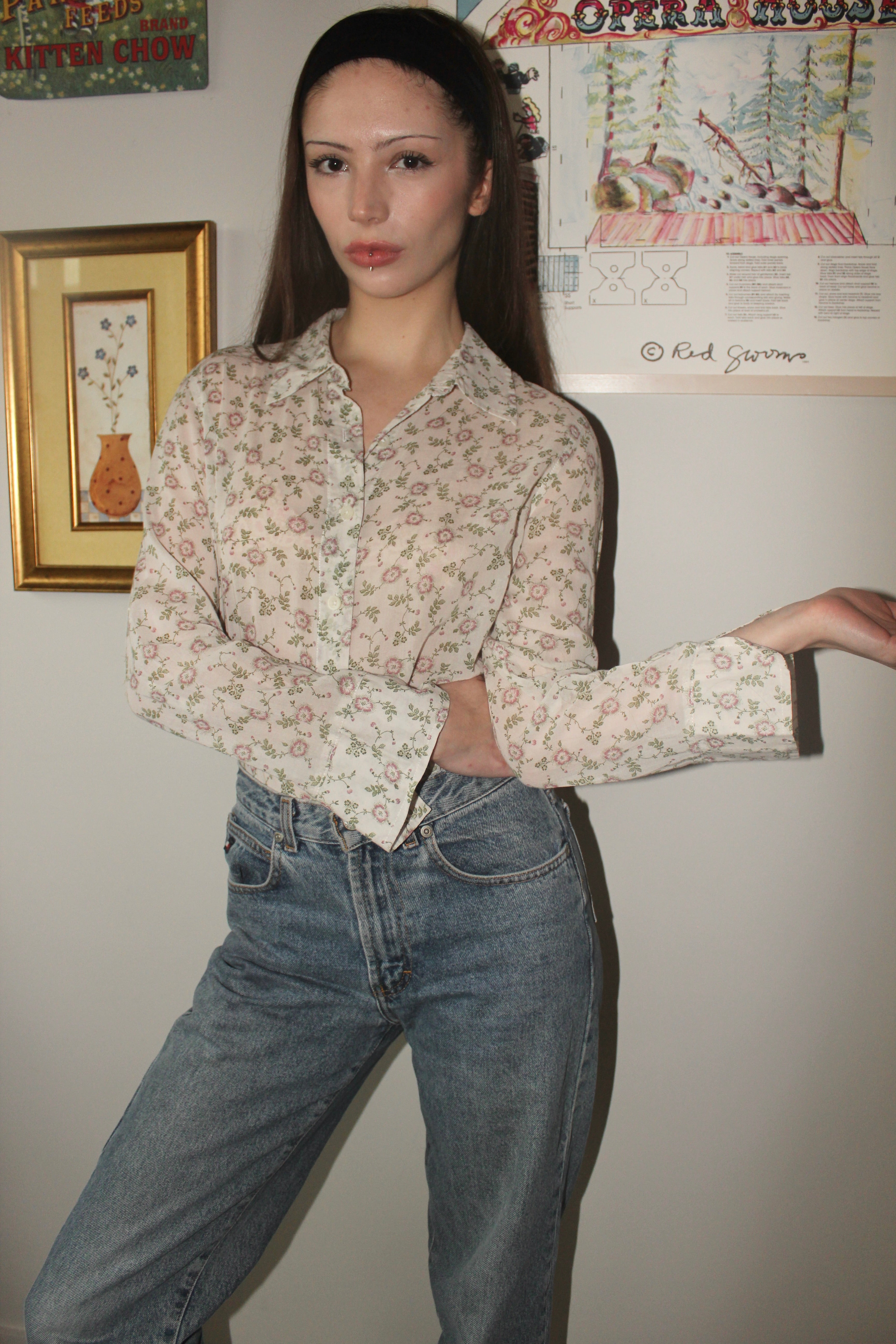 Vintage 90s Peasant Floral Button Up (S)