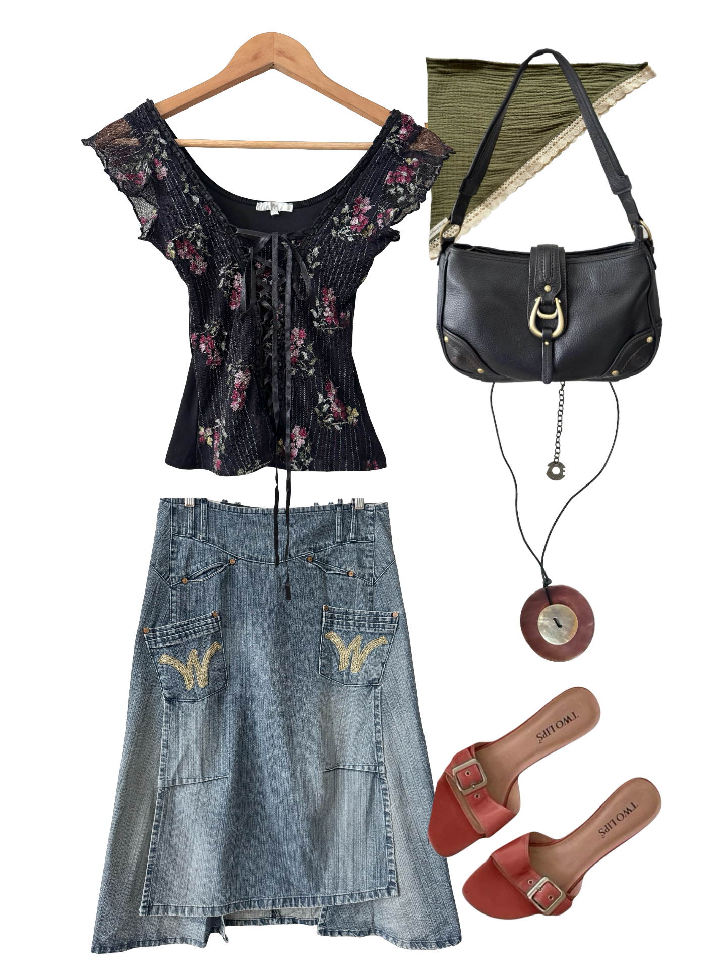 Vintage Y2K French Downtown Cargo Denim Midi Skirt (M)